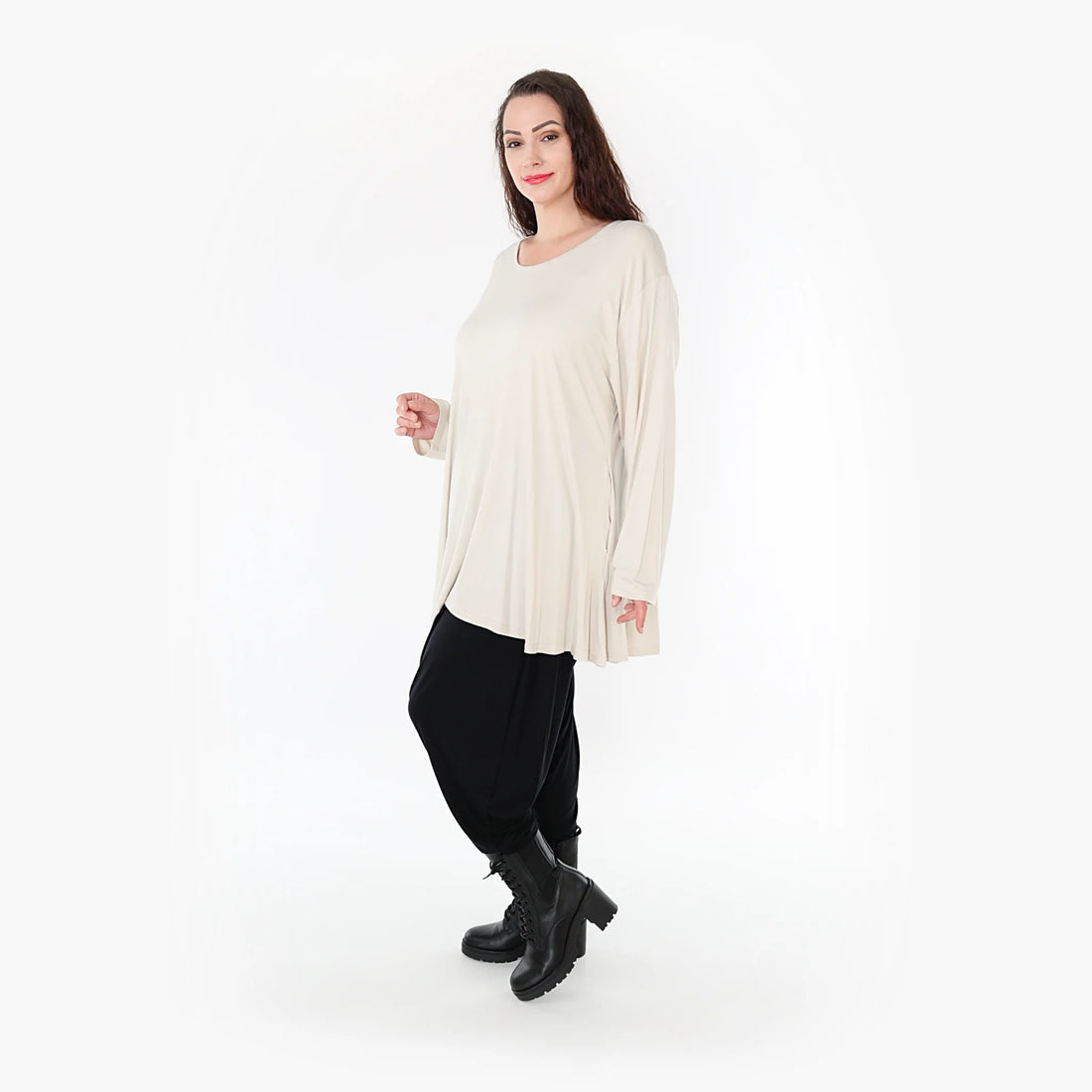  AKH Fashion Shirt in Glocken-Form, aus Viskose, 1233.1892L, Beige, Schick, Modern, Bequem