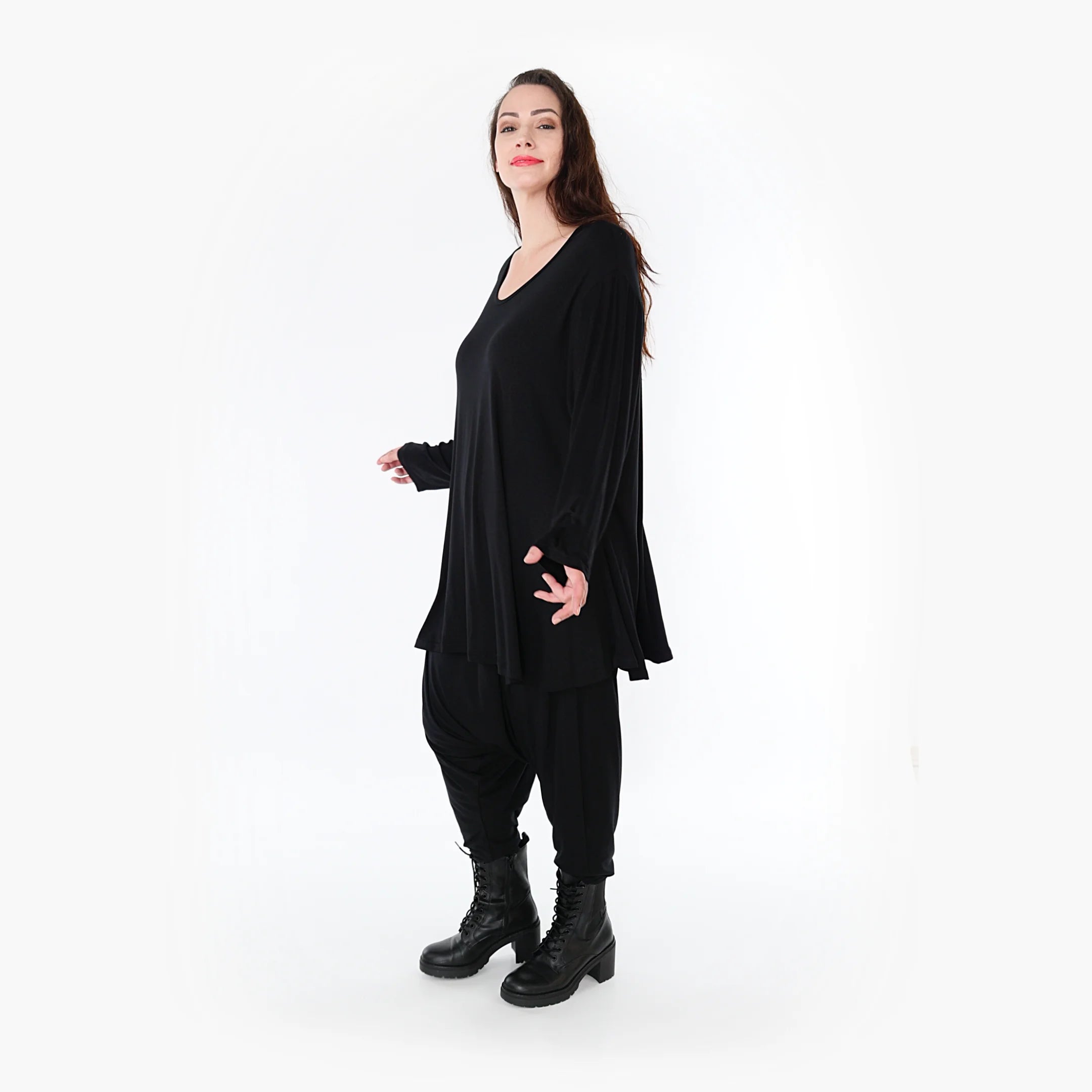  AKH Fashion Shirt in Glocken-Form, aus Viskose, 1233.1892L, Schwarz, Schick, Modern