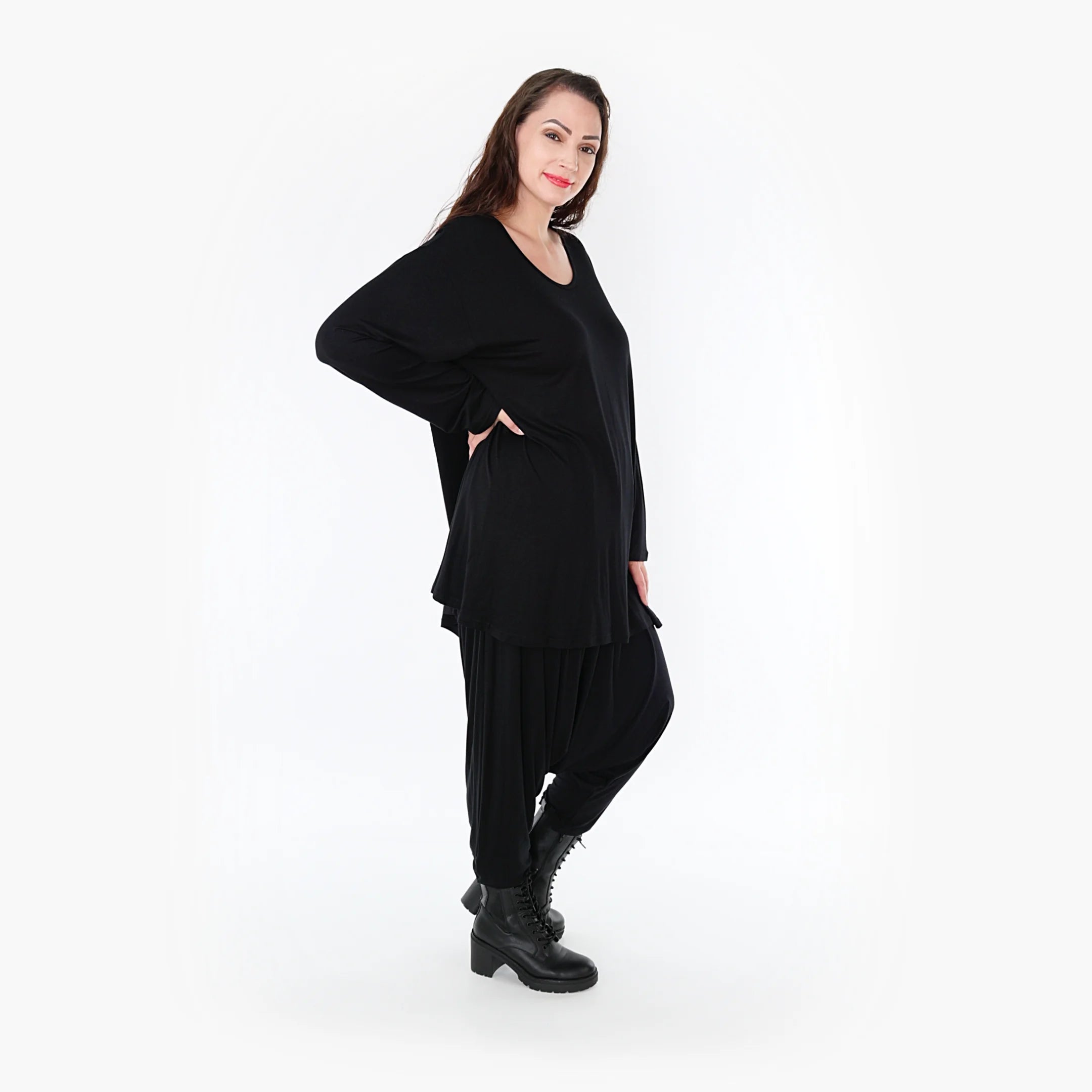 AKH Fashion Shirt in Glocken-Form, aus Viskose, 1233.1892L, Schwarz, Schick, Modern