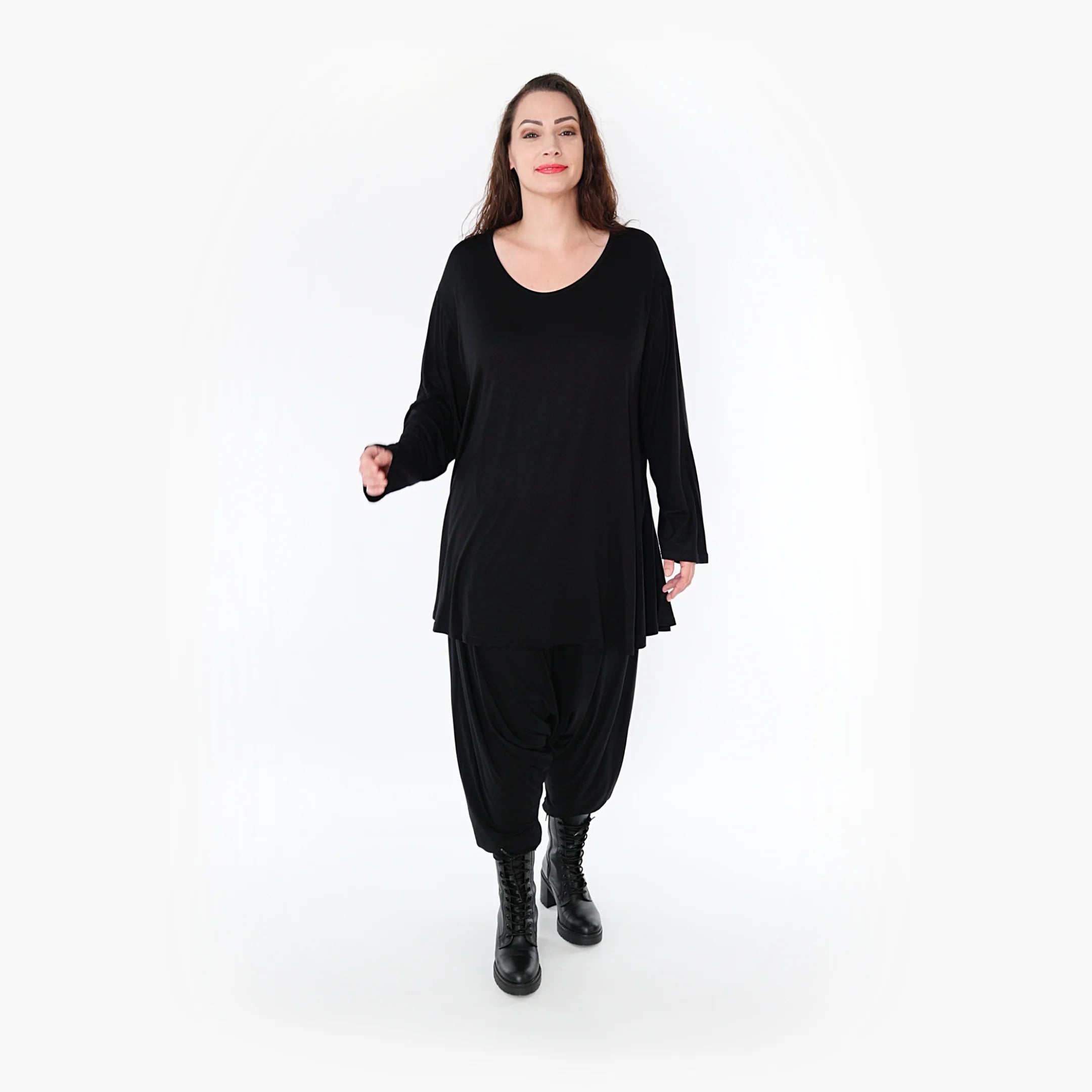  AKH Fashion Shirt in Glocken-Form, aus Viskose, 1233.1892L, Schwarz, Schick, Modern
