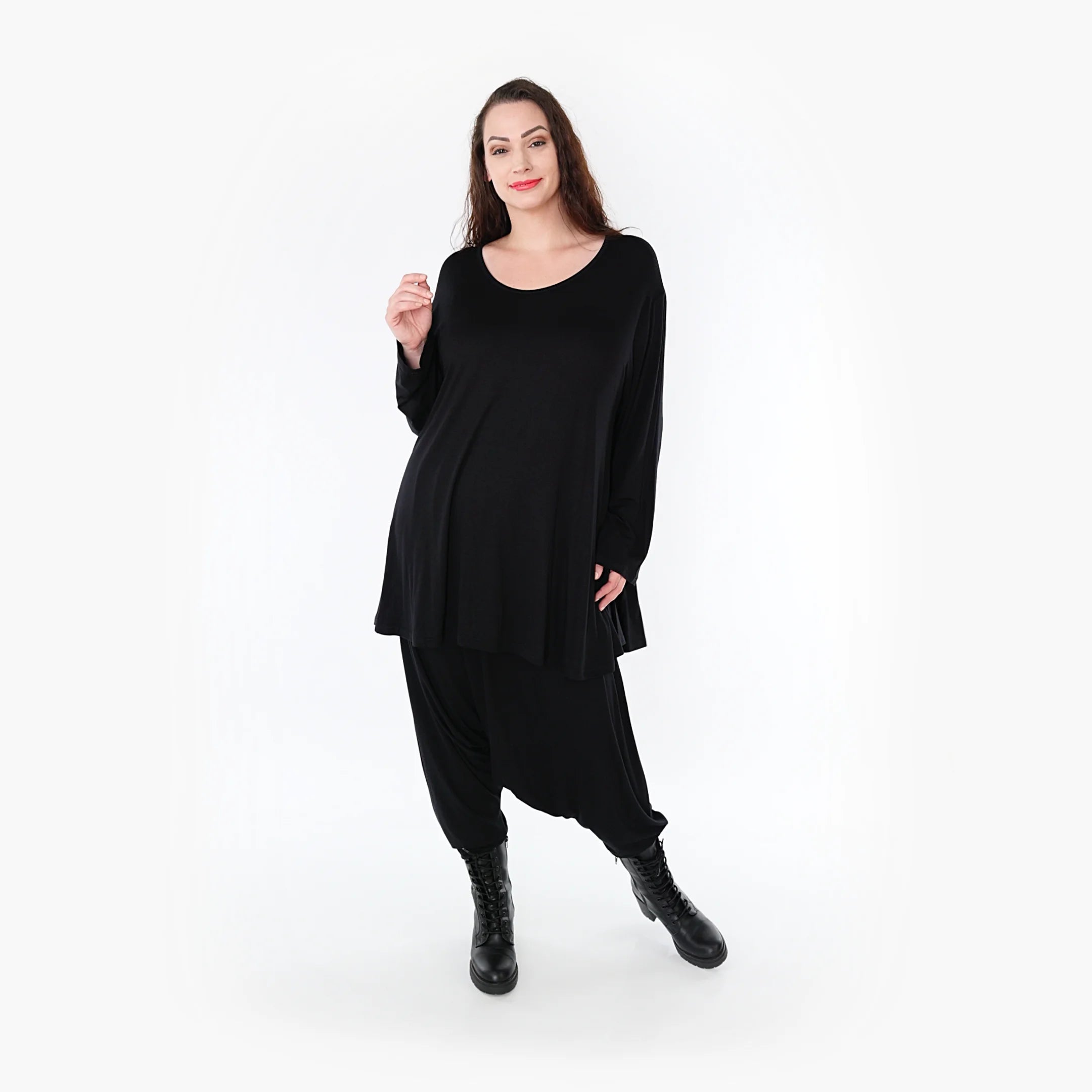  AKH Fashion Shirt in Glocken-Form, aus Viskose, 1233.1892L, Schwarz, Schick, Modern