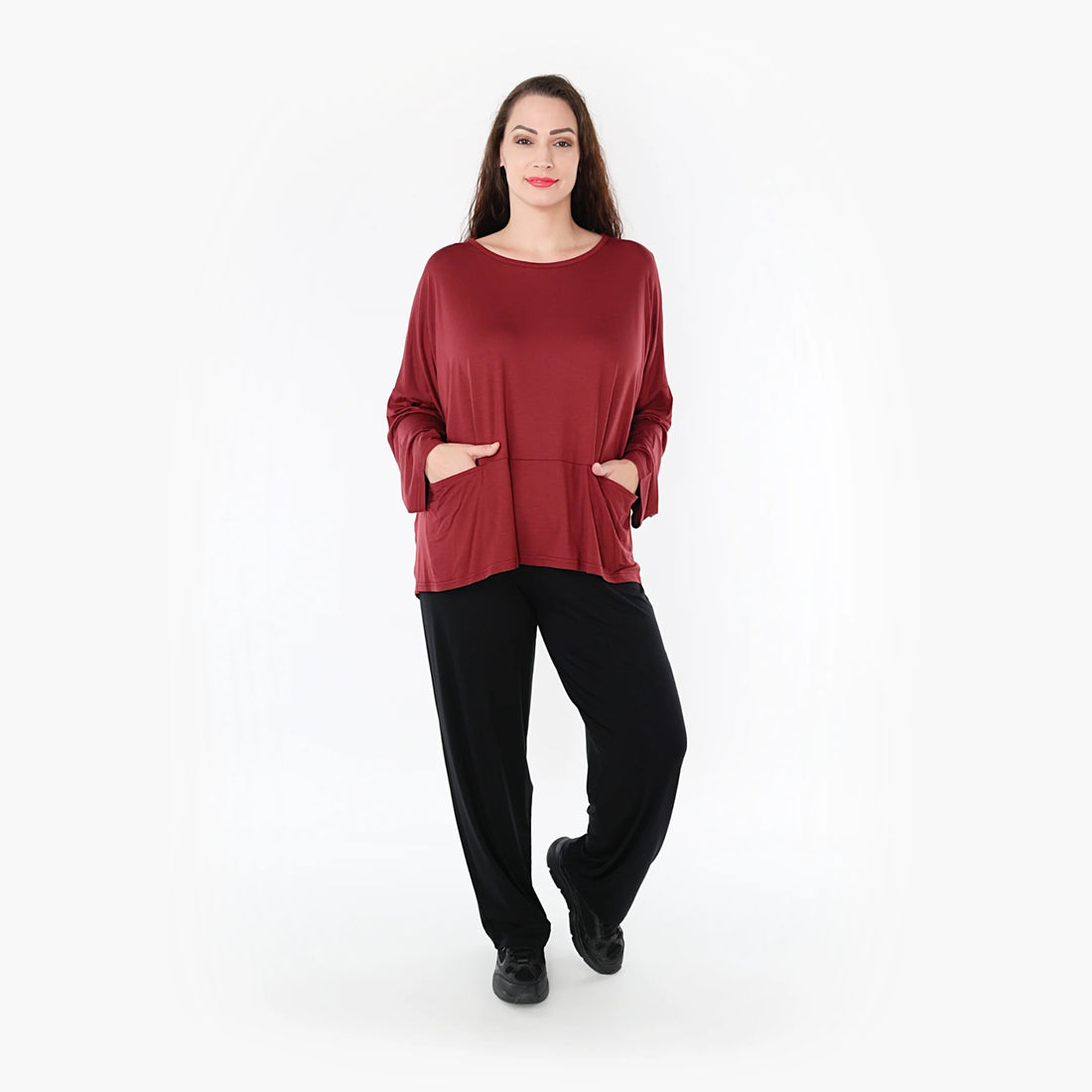  AKH Fashion Bigshirt in kastiger Form, aus Viskose, 1233.6888L, Burgundy, Schick, Modern