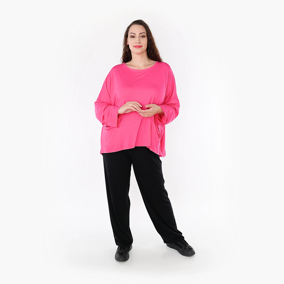  AKH Fashion Bigshirt in kastiger Form, aus Viskose, 1233.6888L, Fuchsia, Schick, Modern