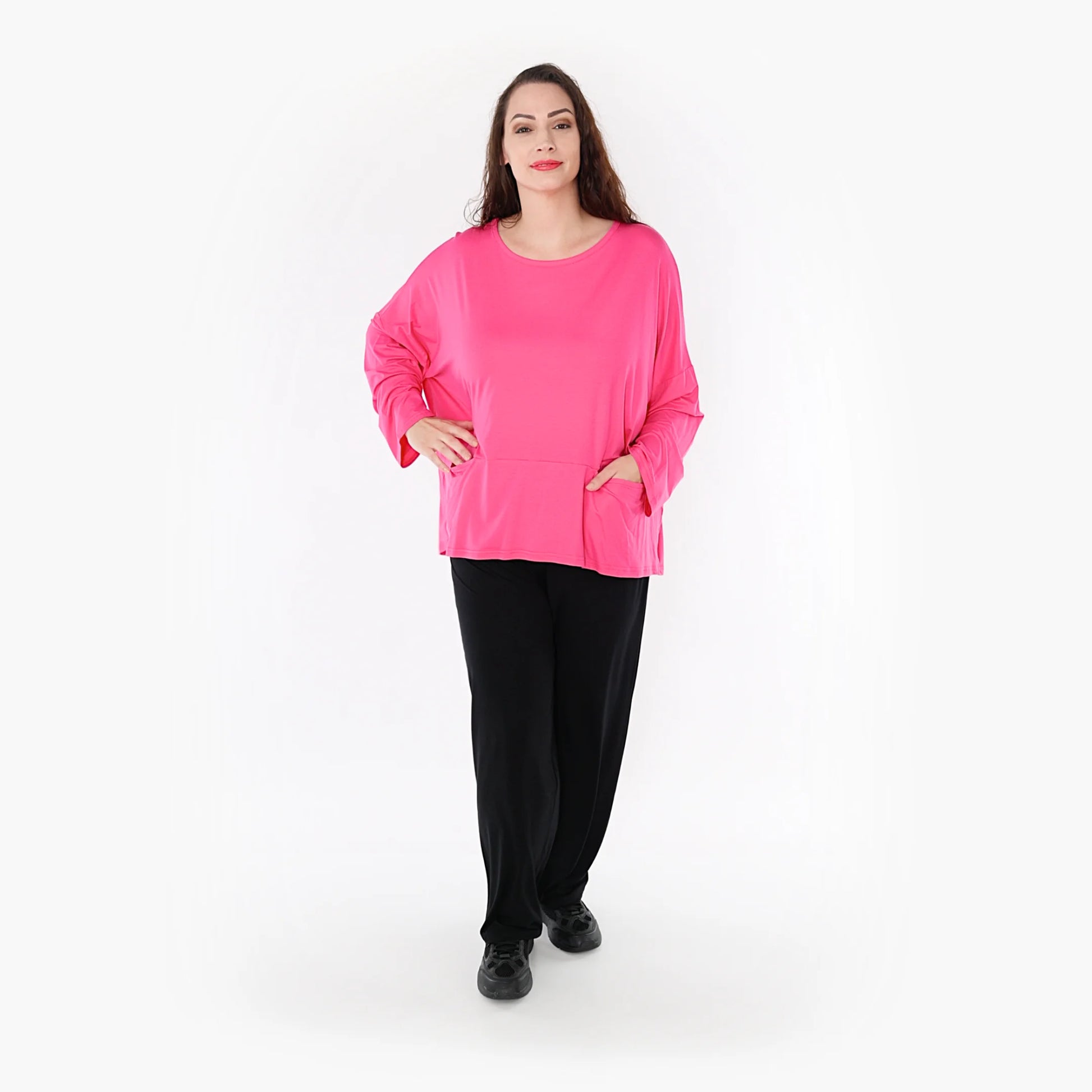  Bigshirt von AKH Fashion aus Viskose in kastiger Form, 1233.6888L, Fuchsia, Schick, Modern