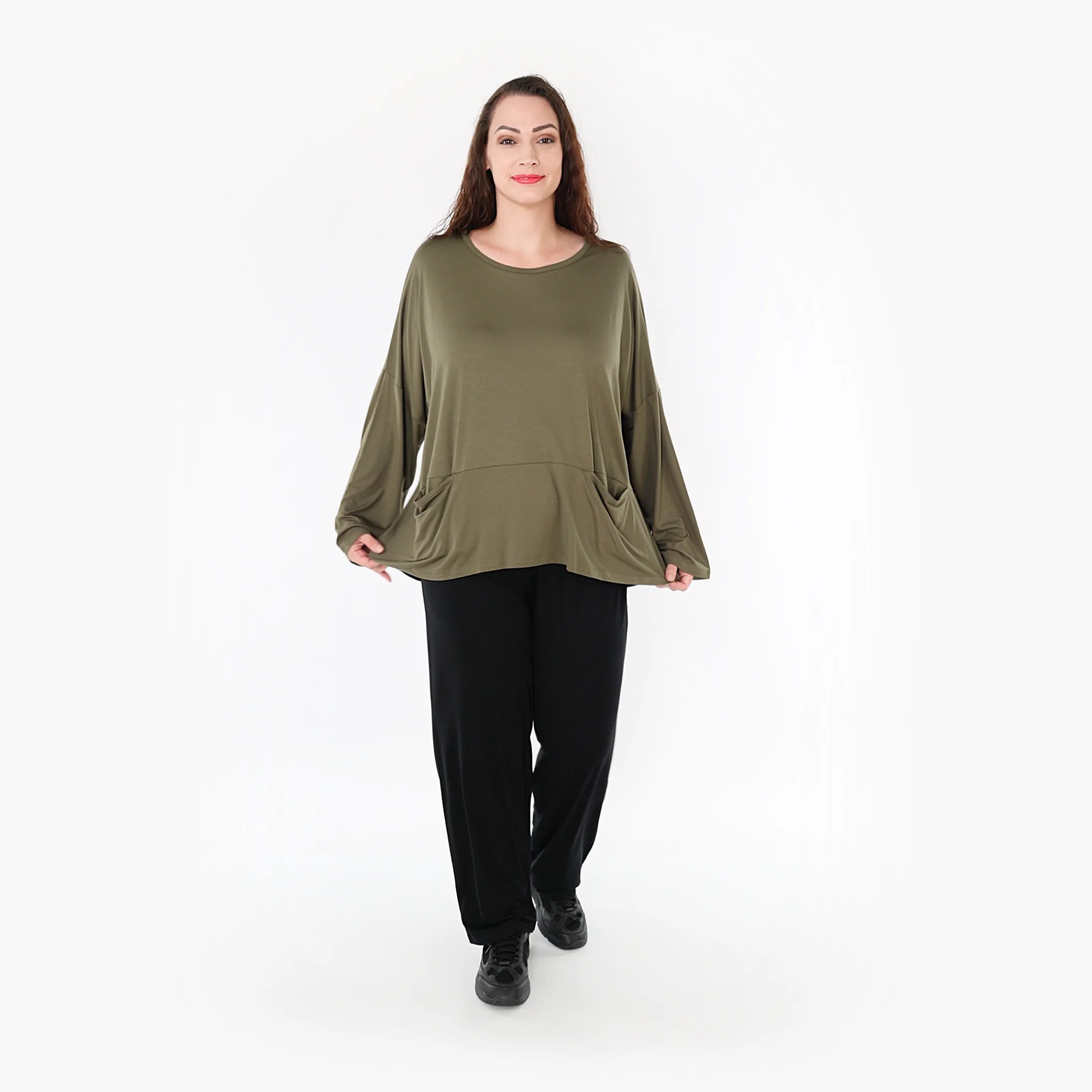  AKH Fashion Bigshirt in kastiger Form, aus Viskose, 1233.6888L, Olive, Schick, Modern, Bequem