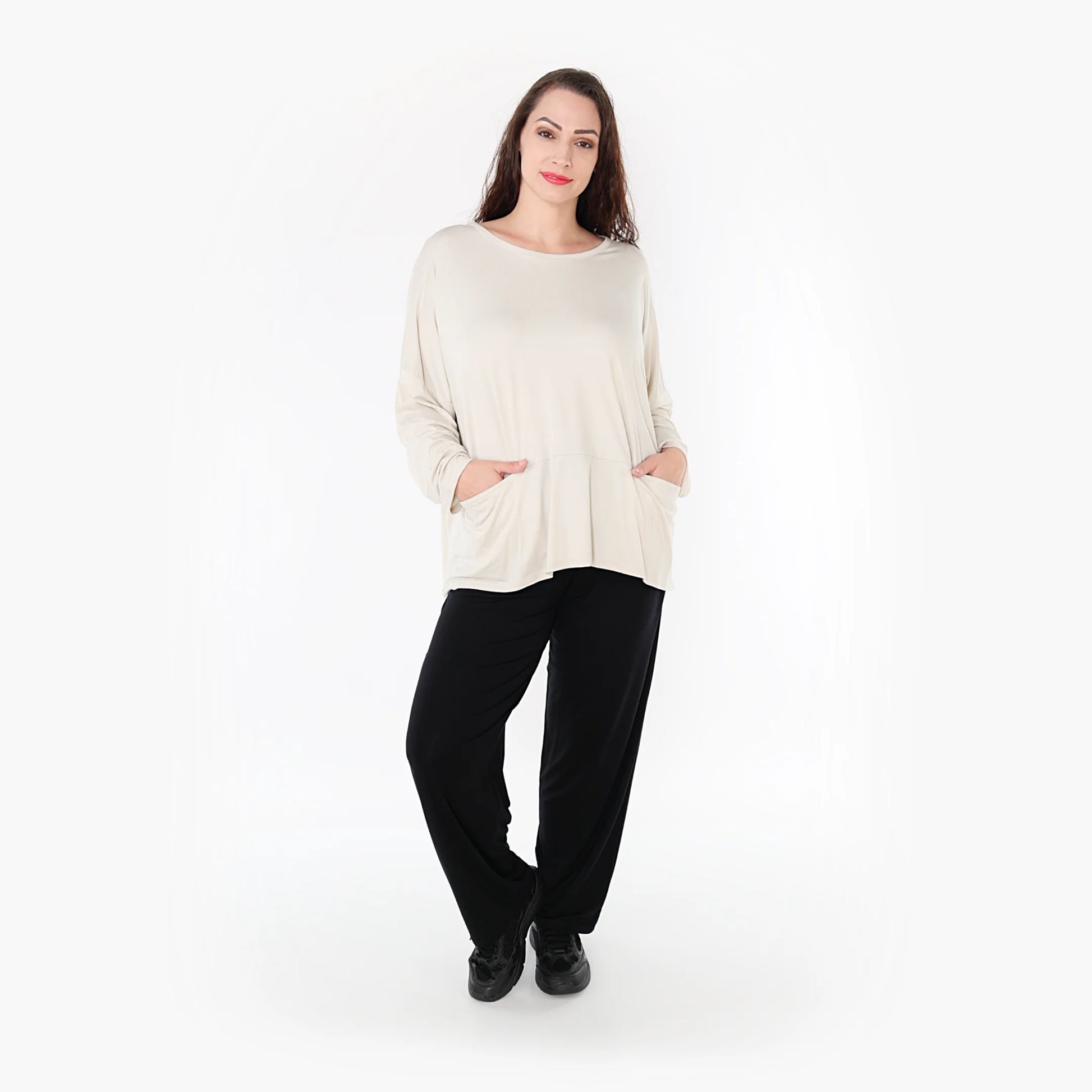  Bigshirt von AKH Fashion aus Viskose in kastiger Form, 1233.6888L, Beige, Unifarben, Schick