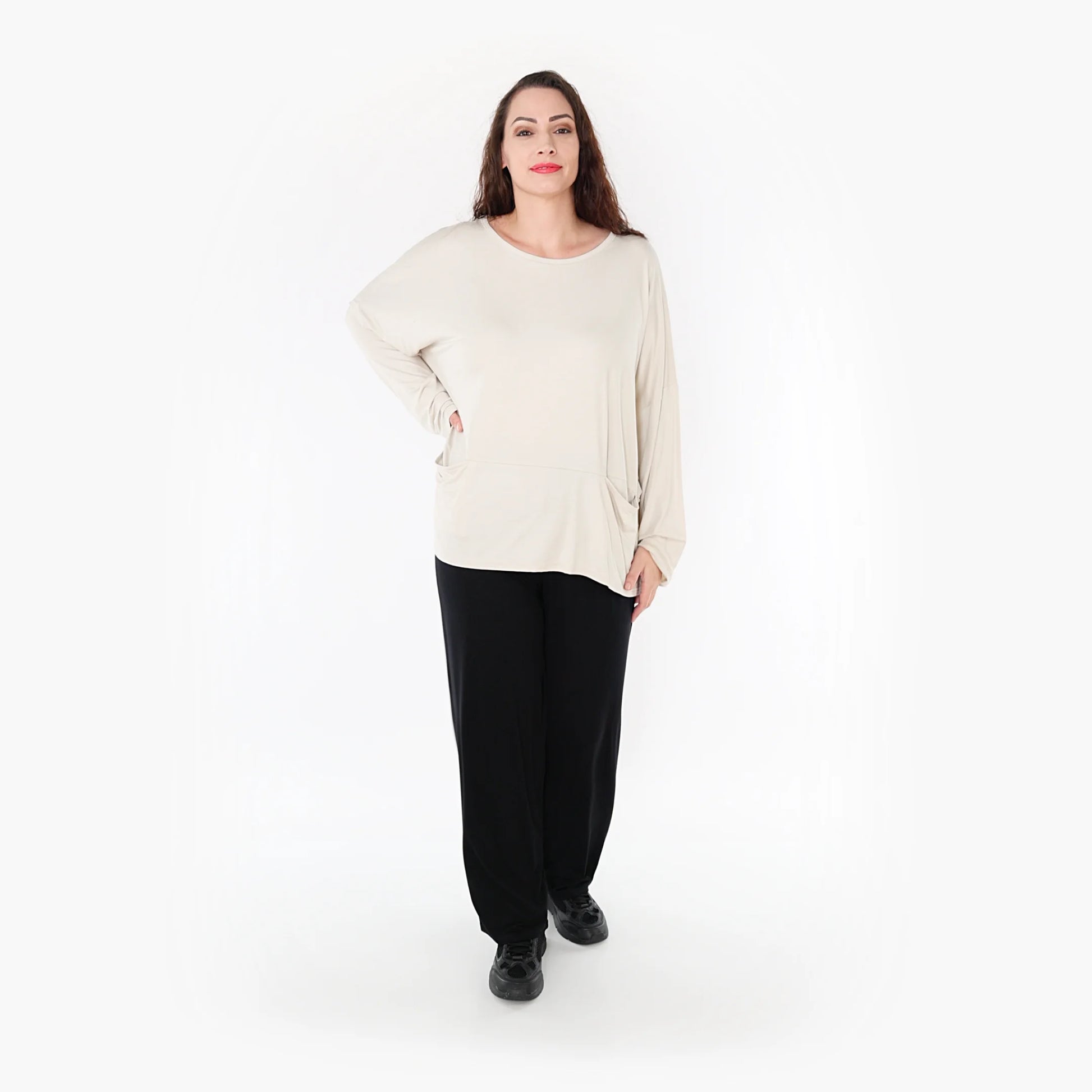  Bigshirt von AKH Fashion aus Viskose in kastiger Form, 1233.6888L, Beige, Unifarben, Schick