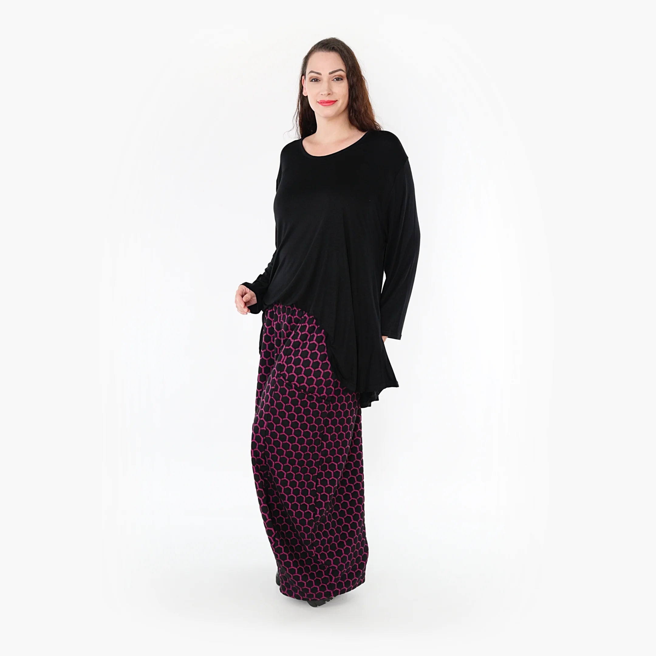  Ballonhose von AKH Fashion aus Materialmix, 1365.08069, Schwarz-Fuchsia, Raute, Schick