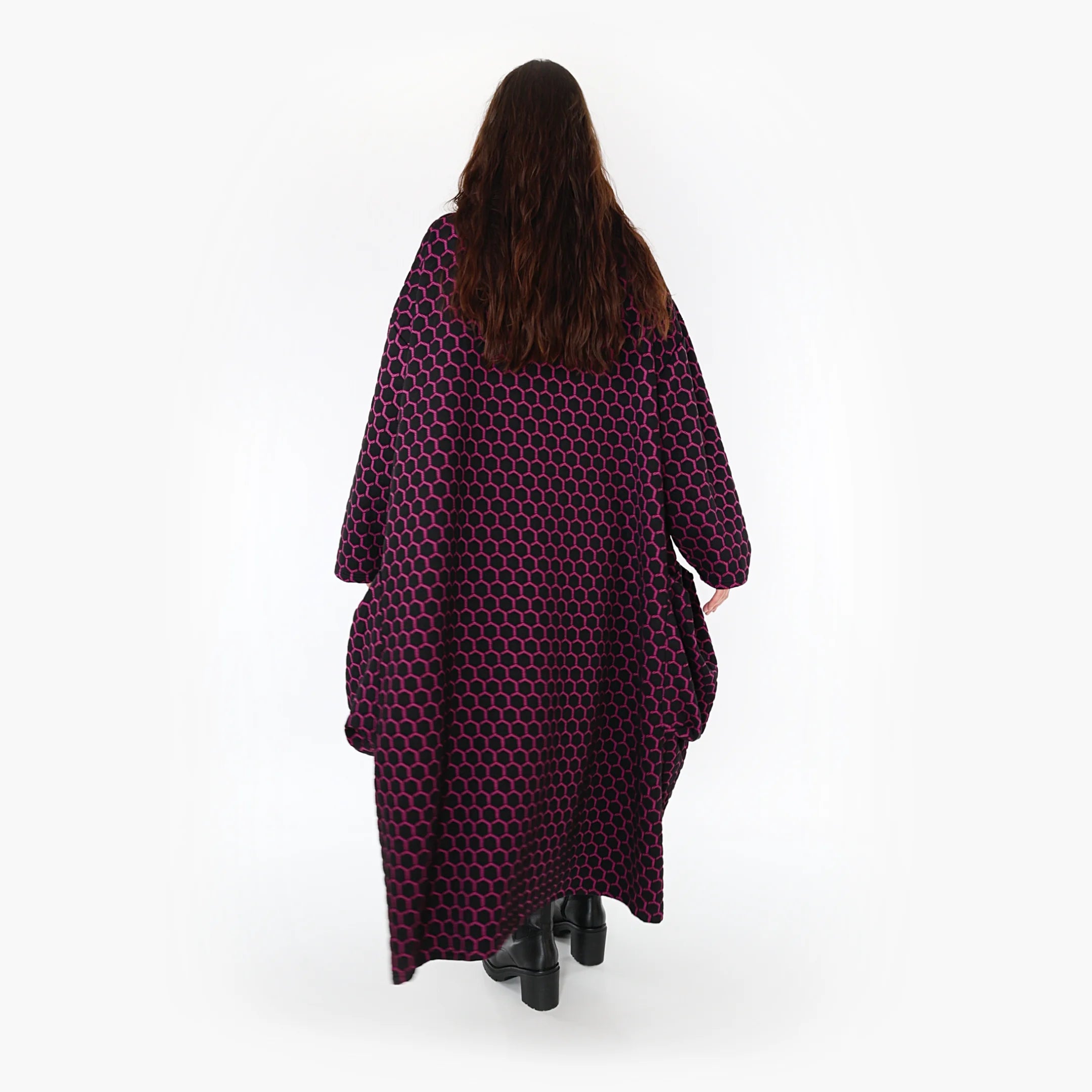  Ballonmantel von AKH Fashion aus Materialmix, 1365.06985, Schwarz-Fuchsia, Raute, Schick