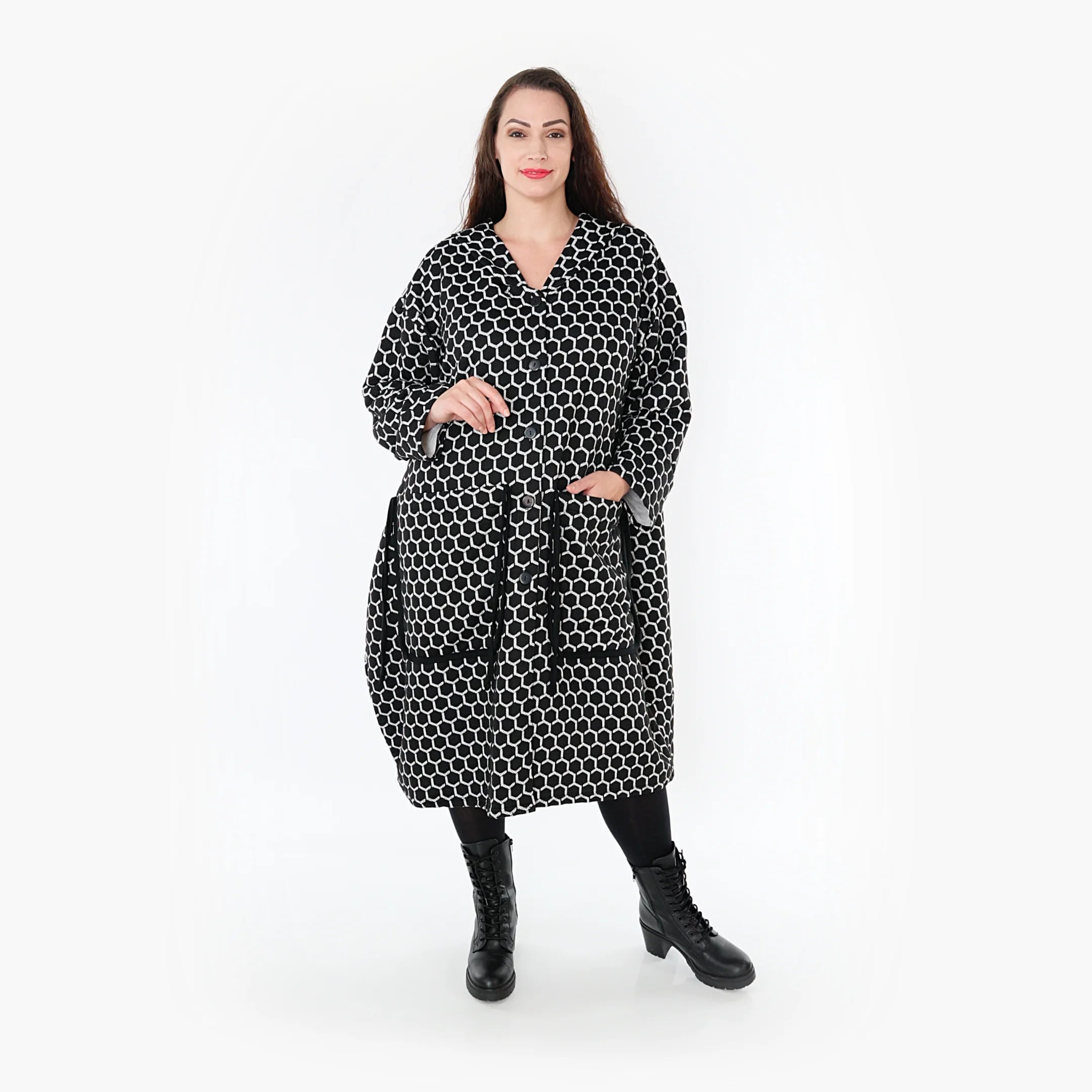  Ballonmantel von AKH Fashion aus Materialmix, 1365.06986, Schwarz-Weiß, Raute, Schick