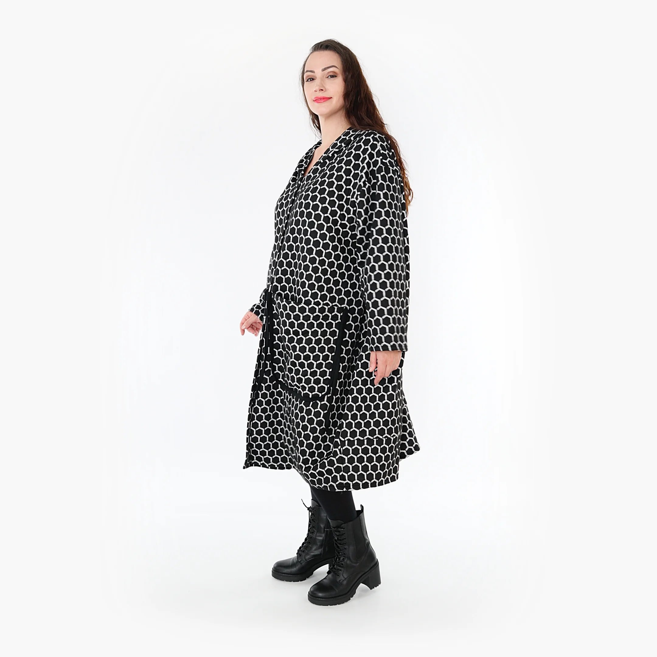  Ballonmantel von AKH Fashion aus Materialmix, 1365.06986, Schwarz-Weiß, Raute, Schick