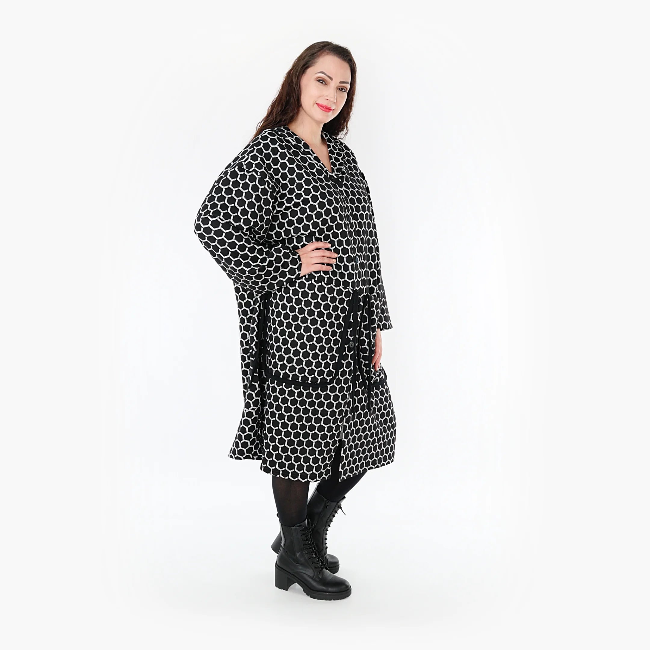  Ballonmantel von AKH Fashion aus Materialmix, 1365.06986, Schwarz-Weiß, Raute, Schick