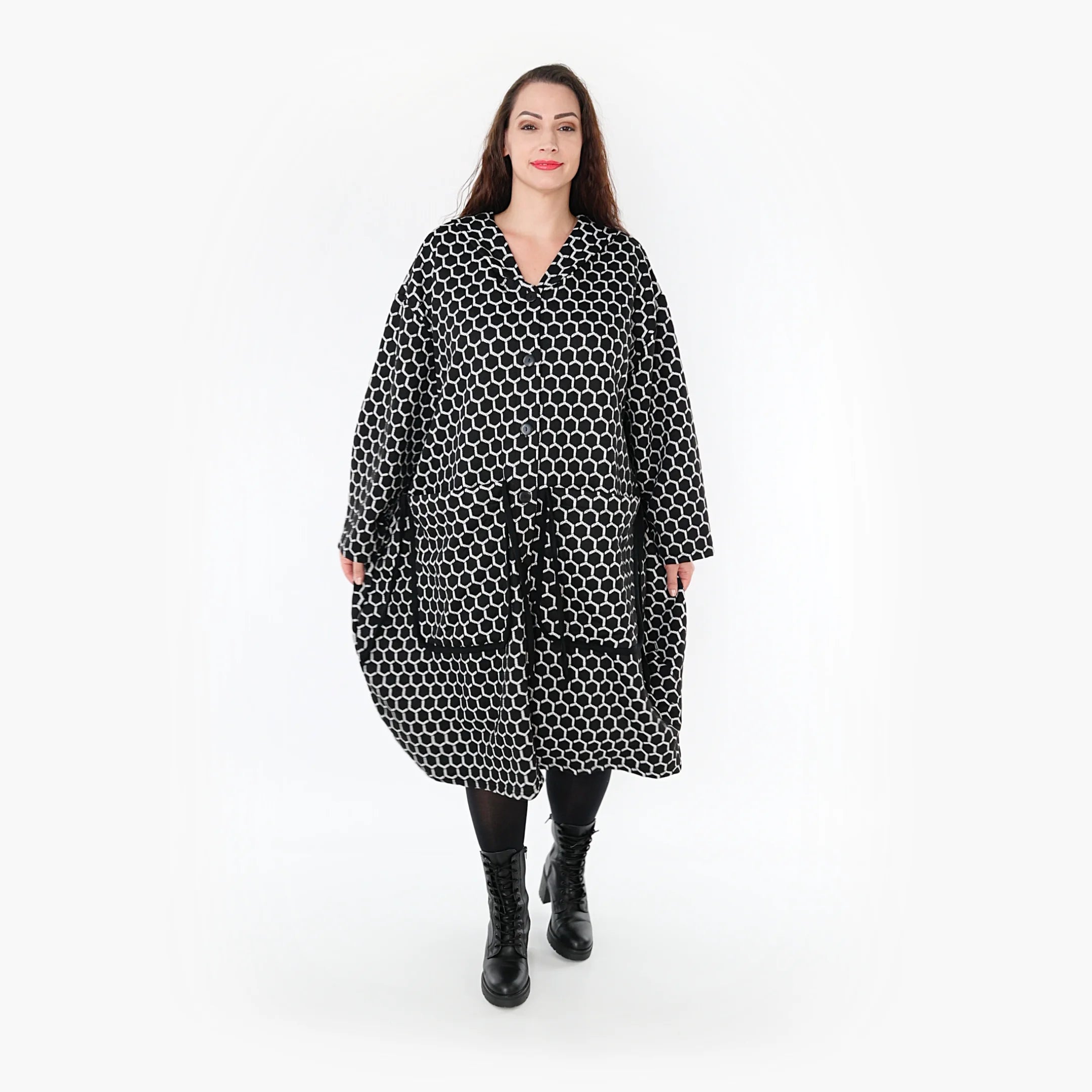  Ballonmantel von AKH Fashion aus Materialmix, 1365.06986, Schwarz-Weiß, Raute, Schick