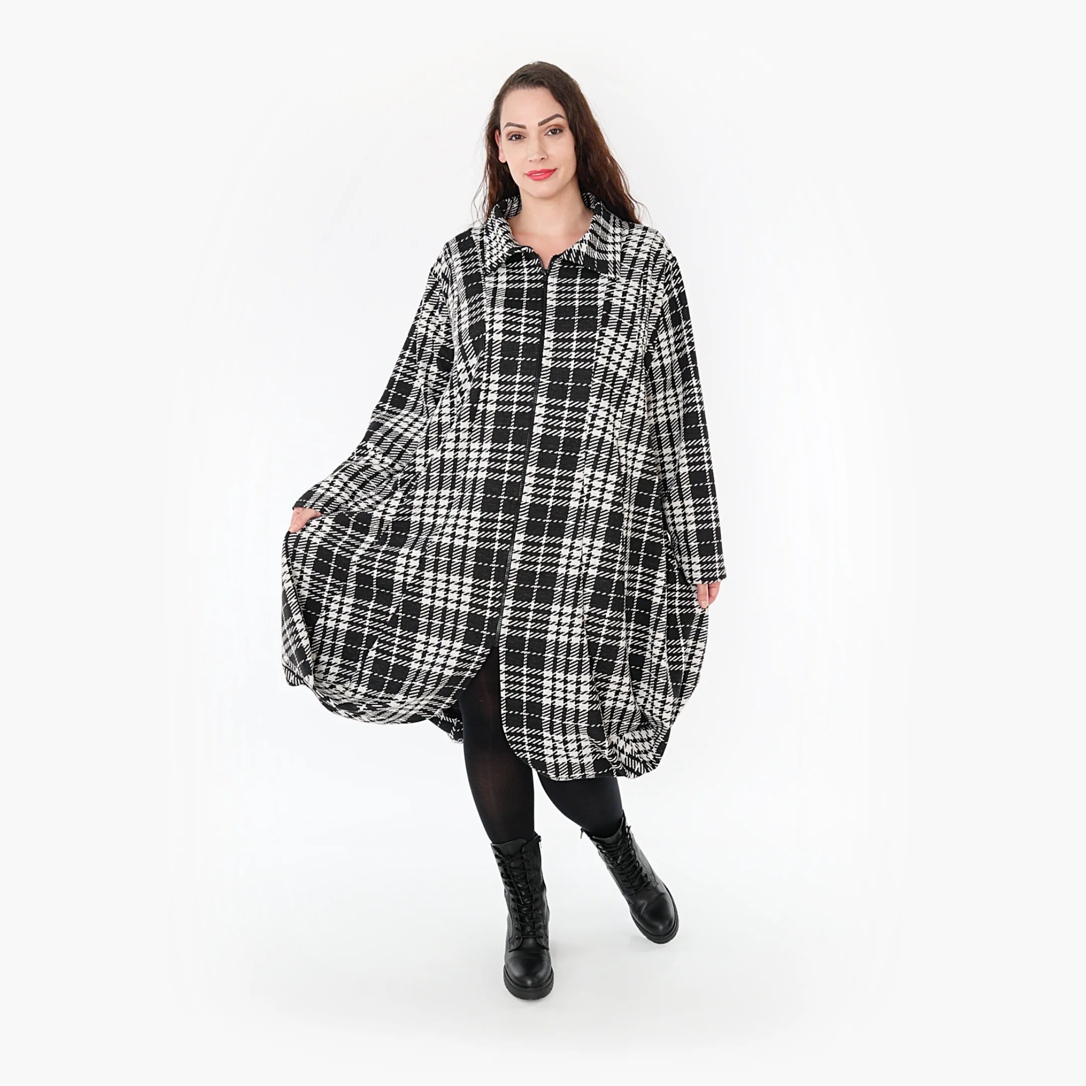  Ballonmantel von AKH Fashion aus Baumwolle, 1362.01424, Weiß-Schwarz, Schick, Modern