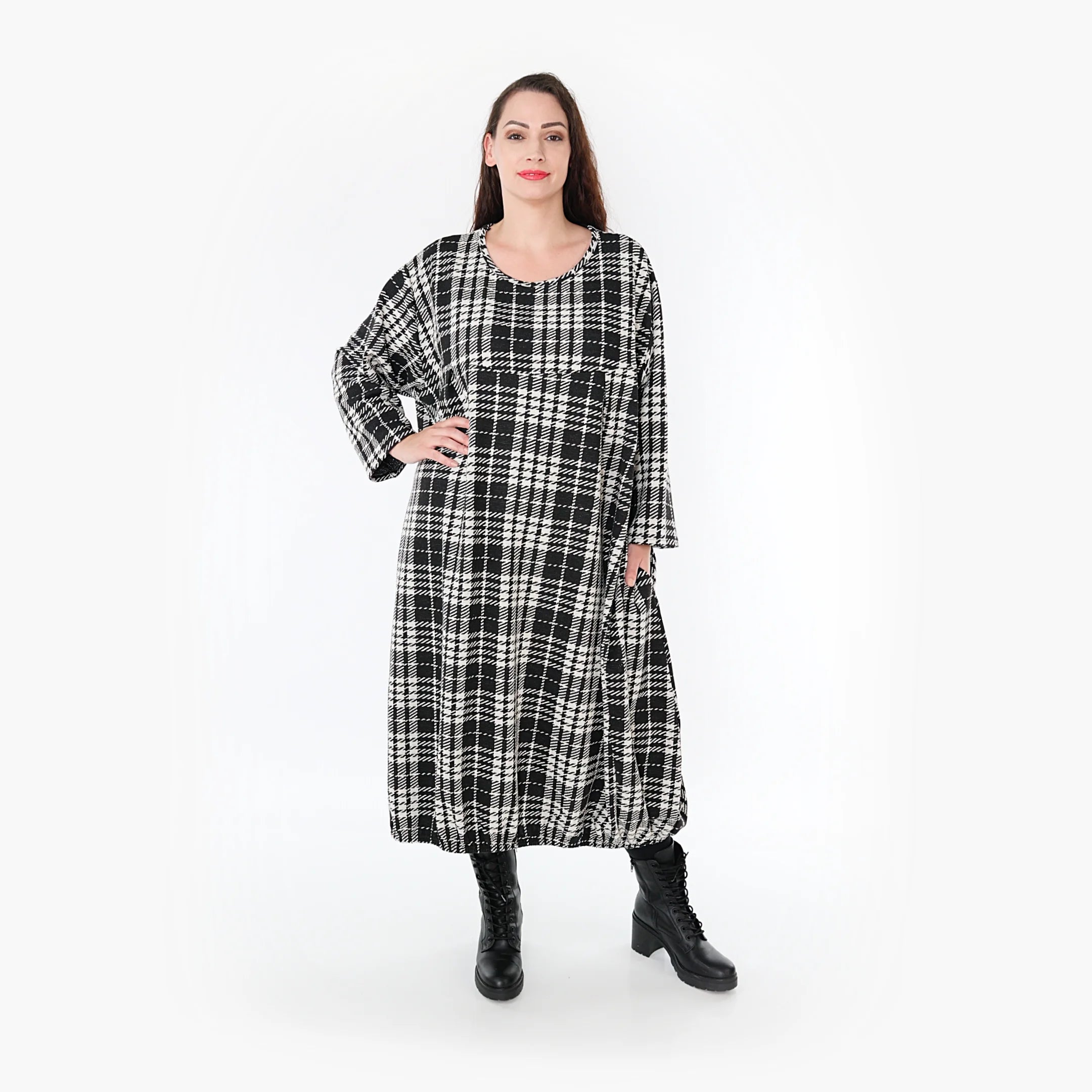  Ballonkleid von AKH Fashion aus Baumwolle, 1362.06947, Weiß-Schwarz, Schick, Modern
