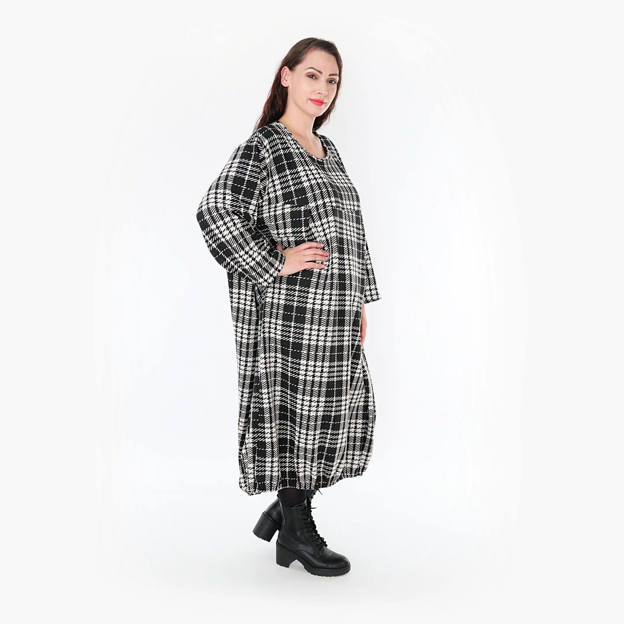  Ballonkleid von AKH Fashion aus Baumwolle, 1362.06947, Weiß-Schwarz, Schick, Modern
