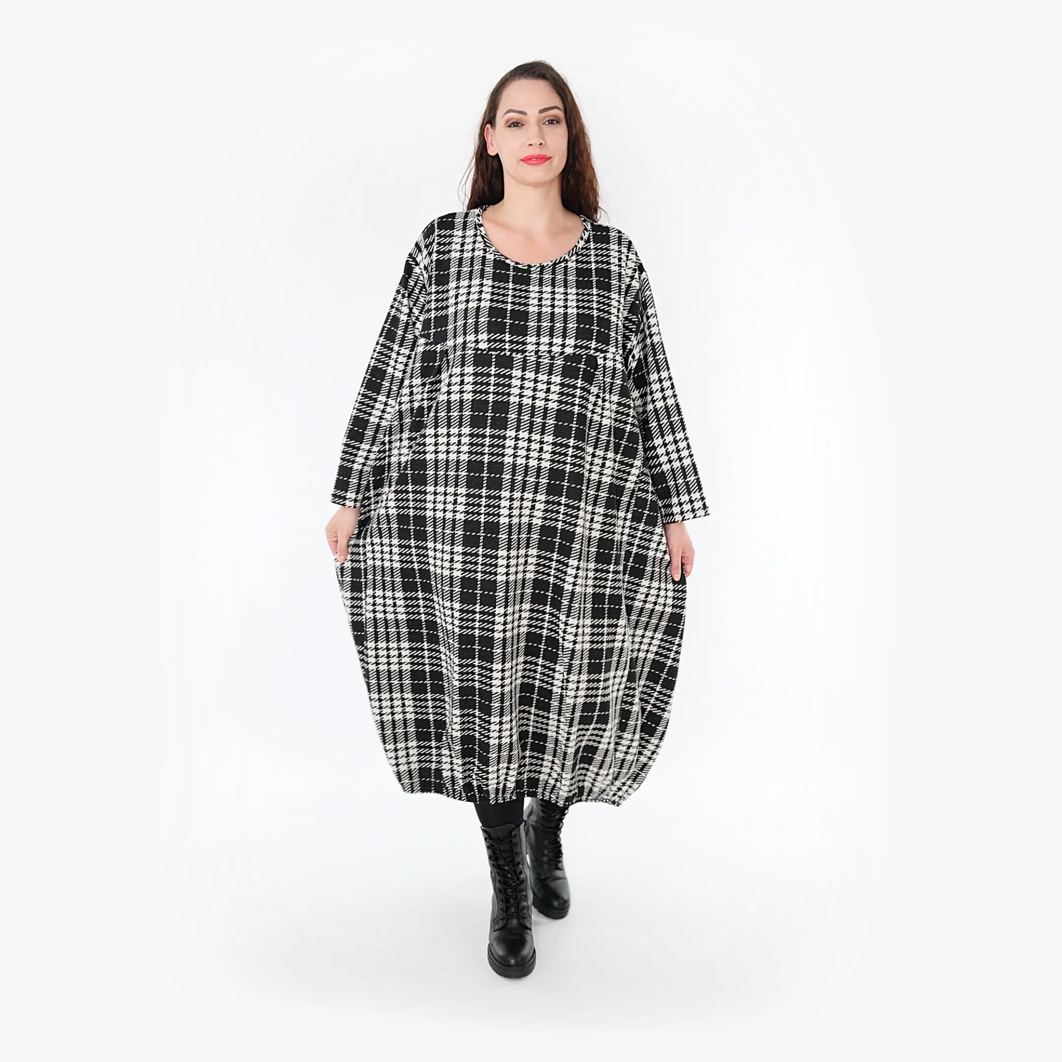  Ballonkleid von AKH Fashion aus Baumwolle, 1362.06947, Weiß-Schwarz, Schick, Modern