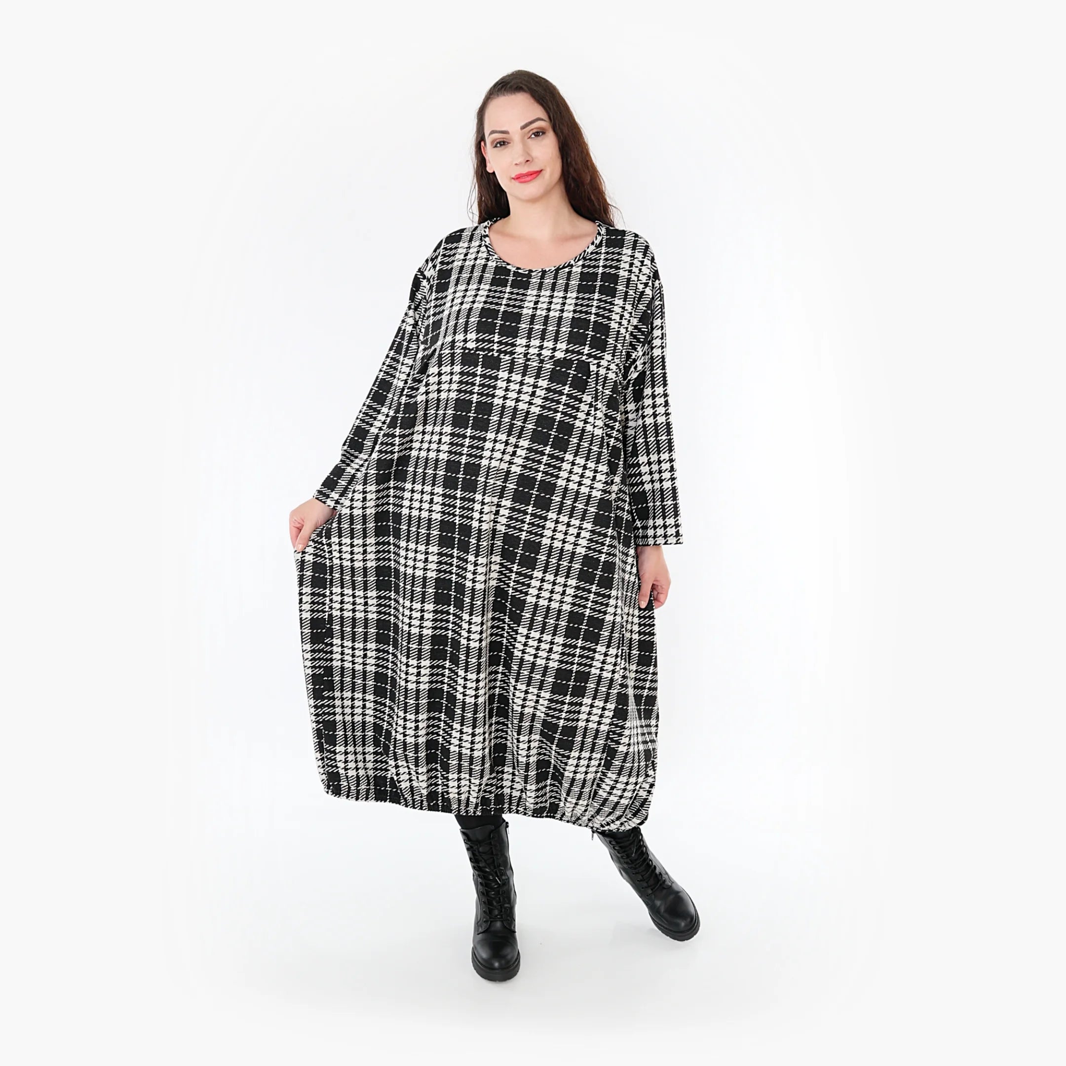  Ballonkleid von AKH Fashion aus Baumwolle, 1362.06947, Weiß-Schwarz, Schick, Modern