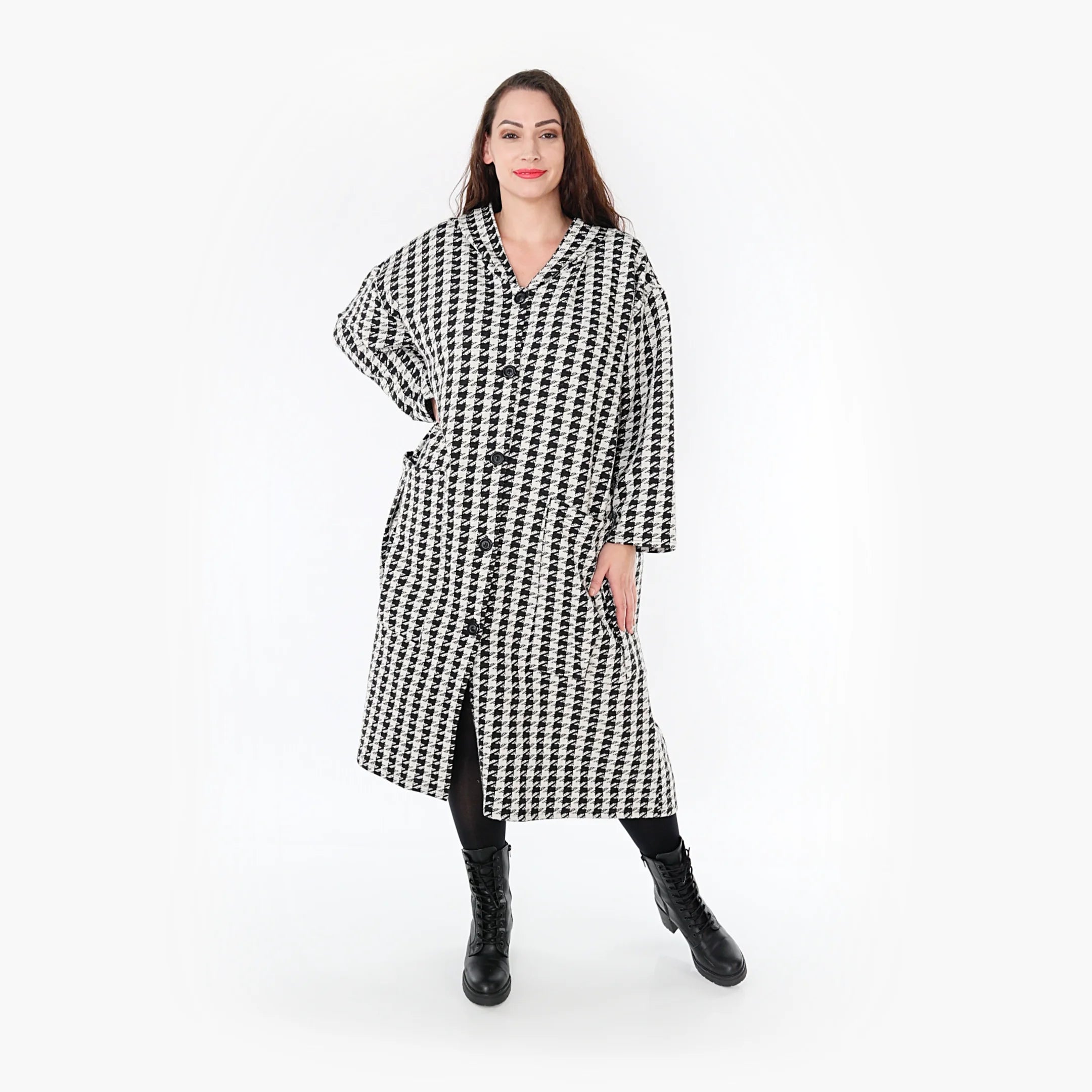  A-Form Mantel von AKH Fashion aus Baumwolle, 1364.06979, Weiß-Schwarz, Schick, Modern