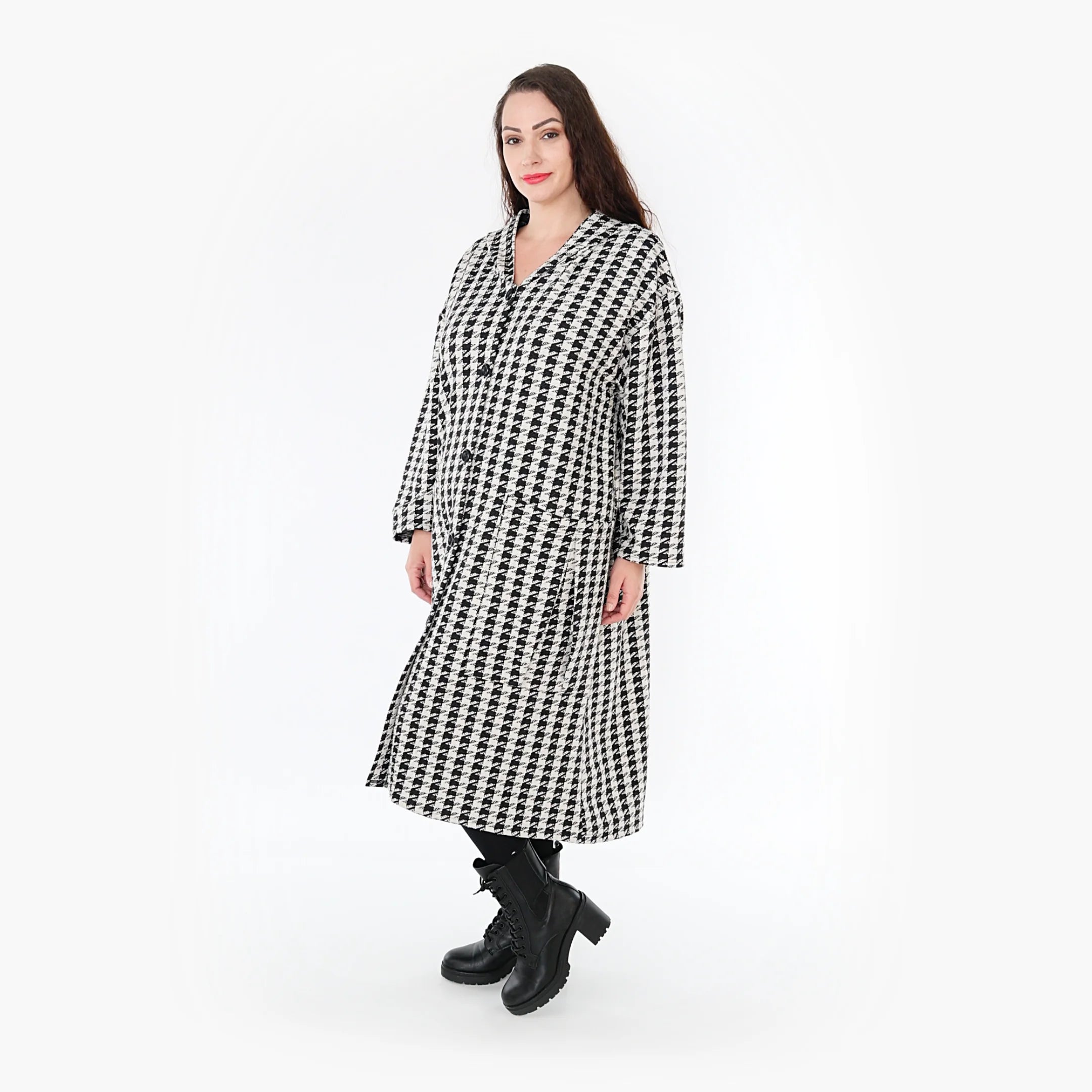  A-Form Mantel von AKH Fashion aus Baumwolle, 1364.06979, Weiß-Schwarz, Schick, Modern