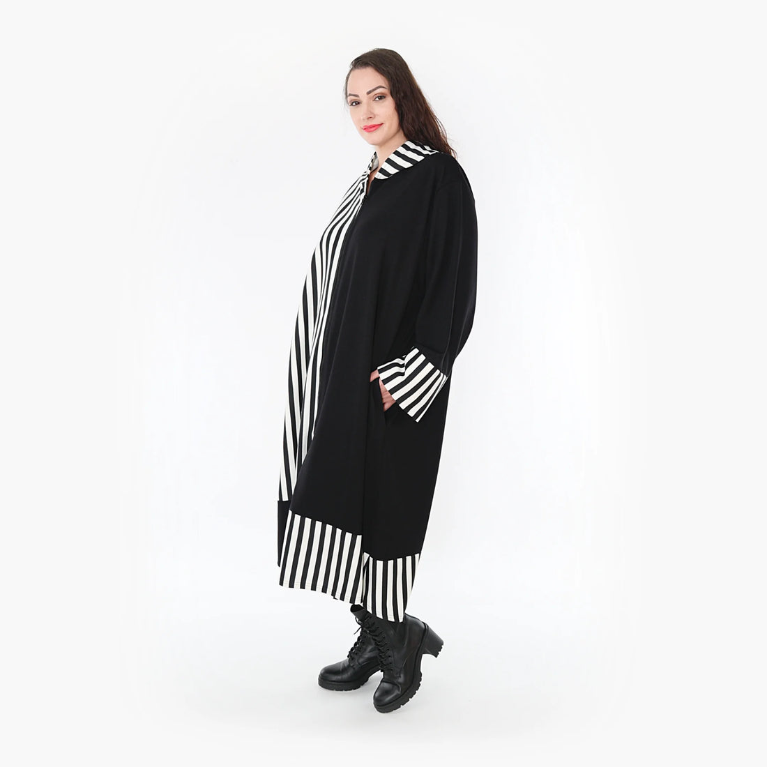 Balloon coat by AKH Fashion made of viscose, 1366.06990, Black-White, Solid color, Unusual 