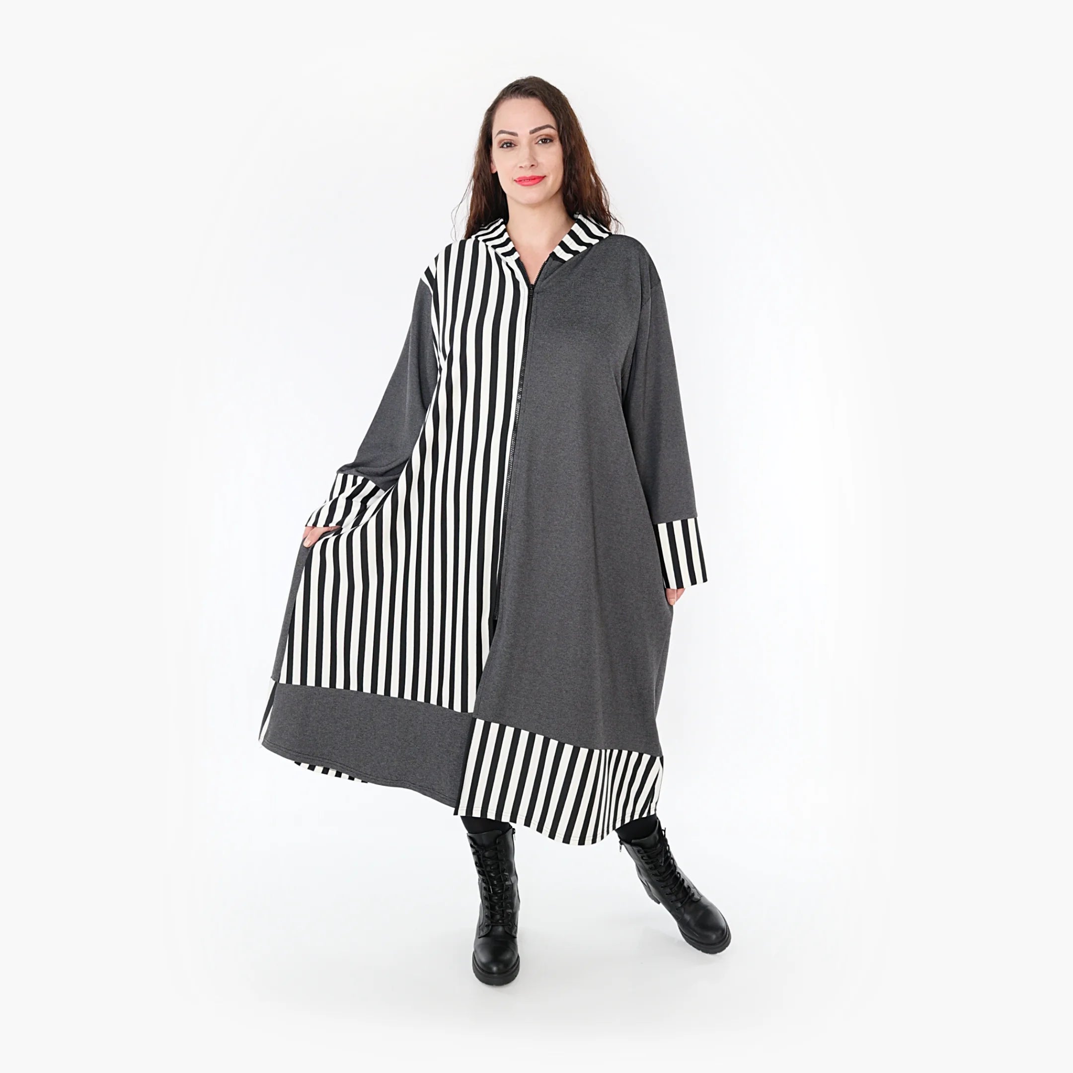  Ballonmantel von AKH Fashion aus Viskose, 1366.06990, Grau-Weiß, Schick, Modern, Bequem