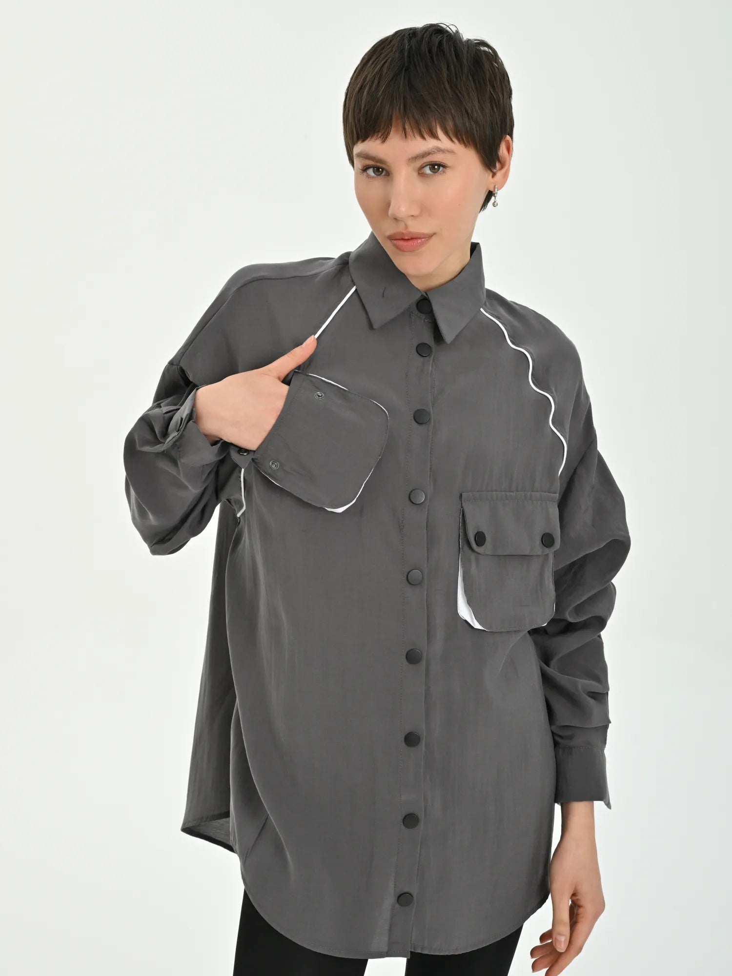  Les Mios Shirt in gerader Form, aus Baumwolle, 7029, Grau, Schick, Modern, Bequem, Schick