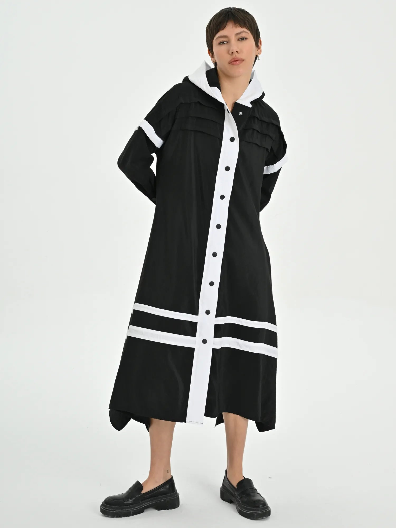  A-Form Kleid von Les Mios aus Baumwolle, 7032, Schwarz, Schick, Modern, Bequem, Schick