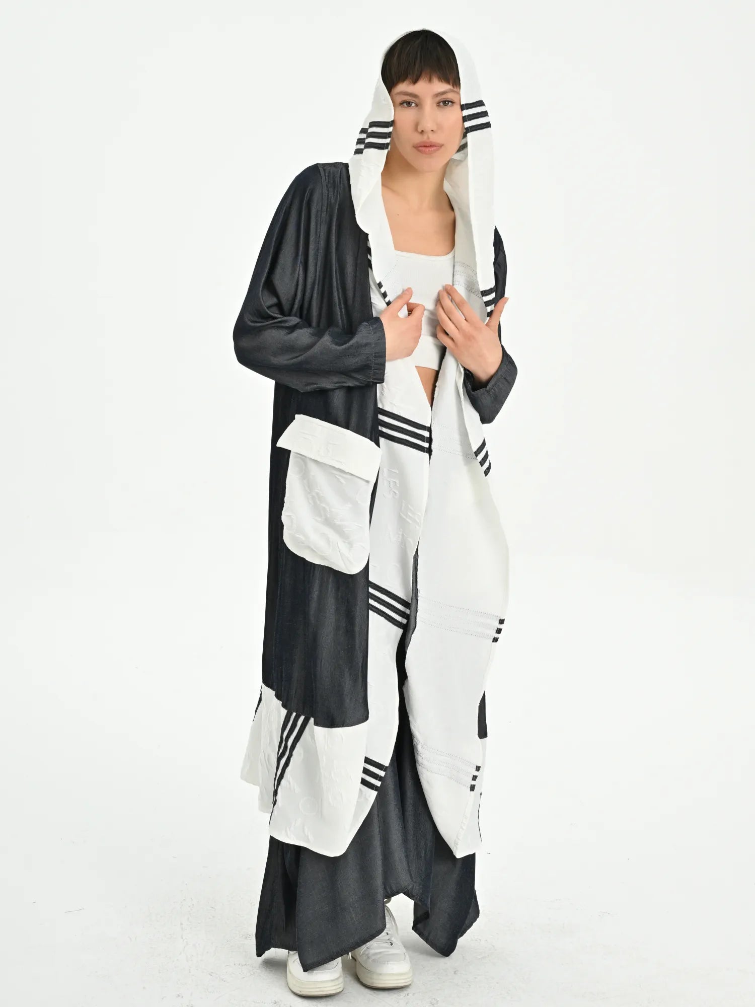  Les Mios Mantel in gerader Form, aus Tencel, 7050, Indigo, Streifen, Schick, Modern