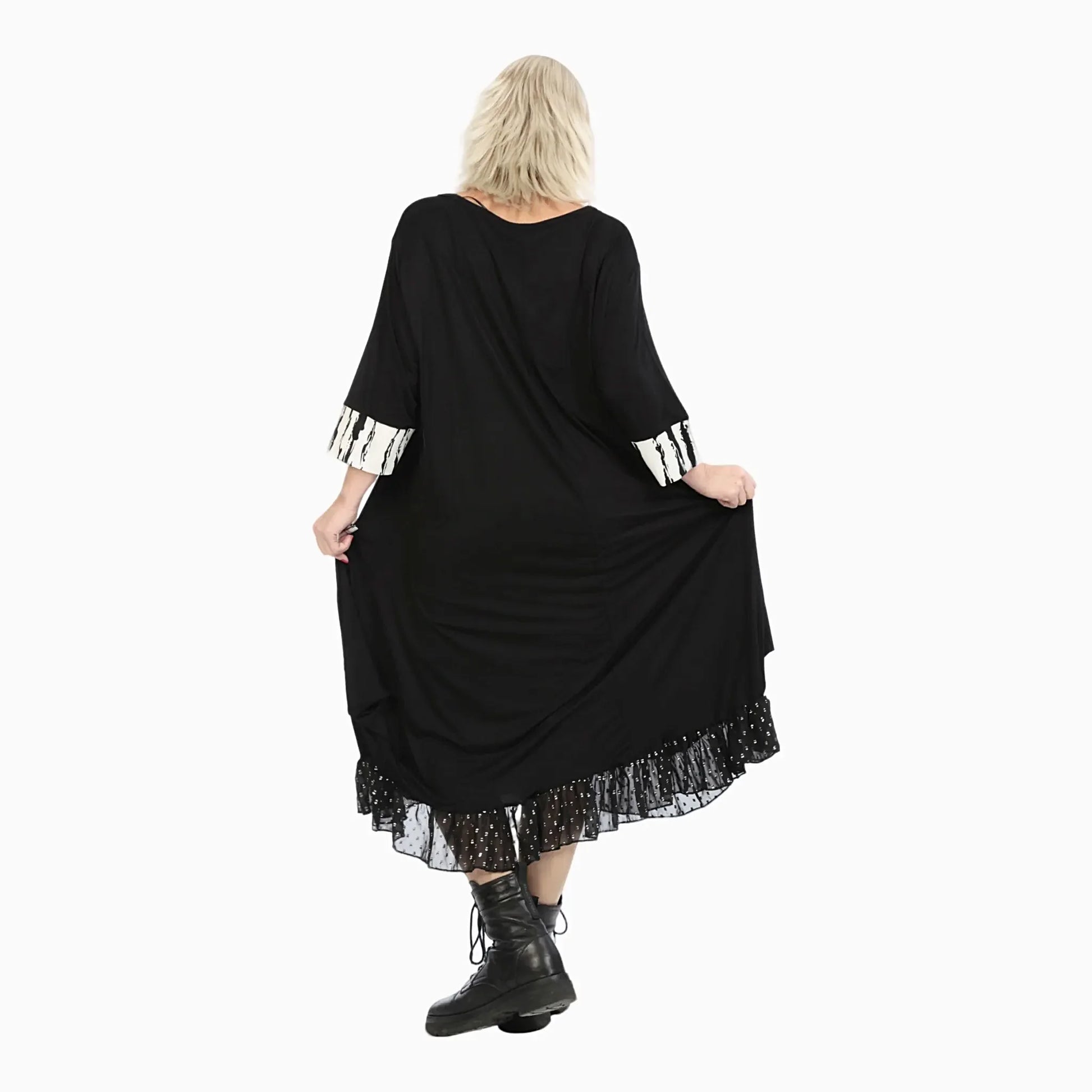  Ballonkleid von AKH Fashion aus Viskose, 1230.05909, Weiß-Schwarz-Nieten, Schick, Modern