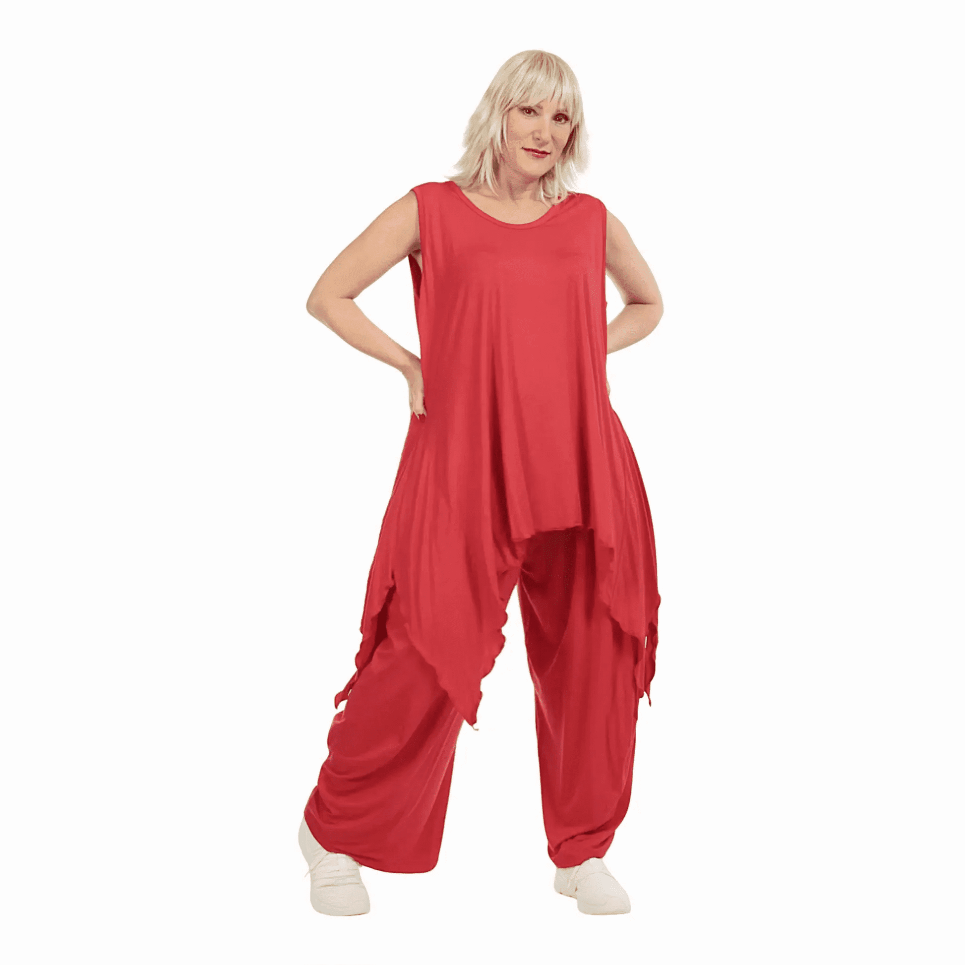  Zipfel Top von AKH Fashion aus Viskose, 1233.01975, Rot, Unifarben, Schick, Modern, Bequem