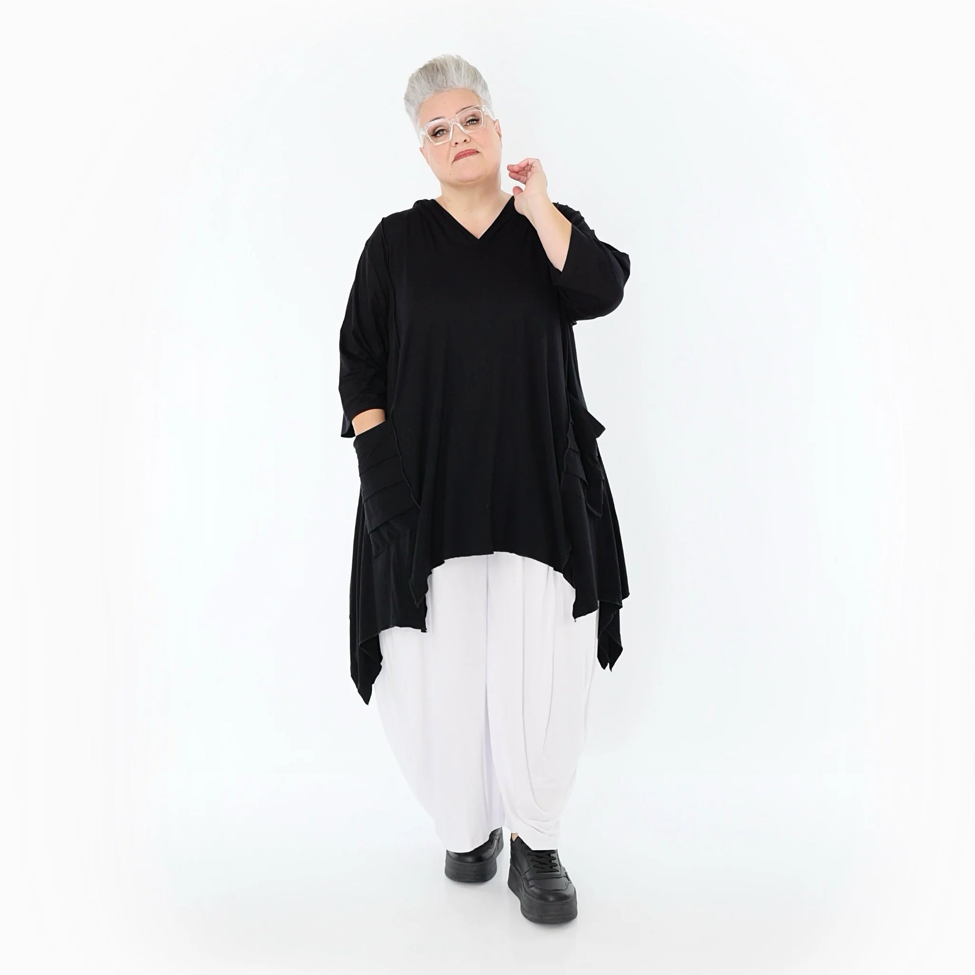  A-Form Bigshirt von AKH Fashion aus Viskose, 1233.06448, Schwarz, Ausgefallen, Zeitlos