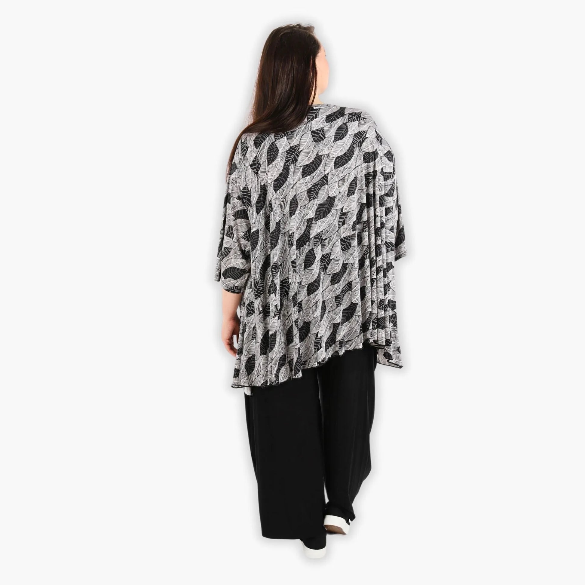  A-Form Bigshirt von AKH Fashion aus Viskose, 1287.00593, Schwarz-Weiß, Blumen, Ausgefallen