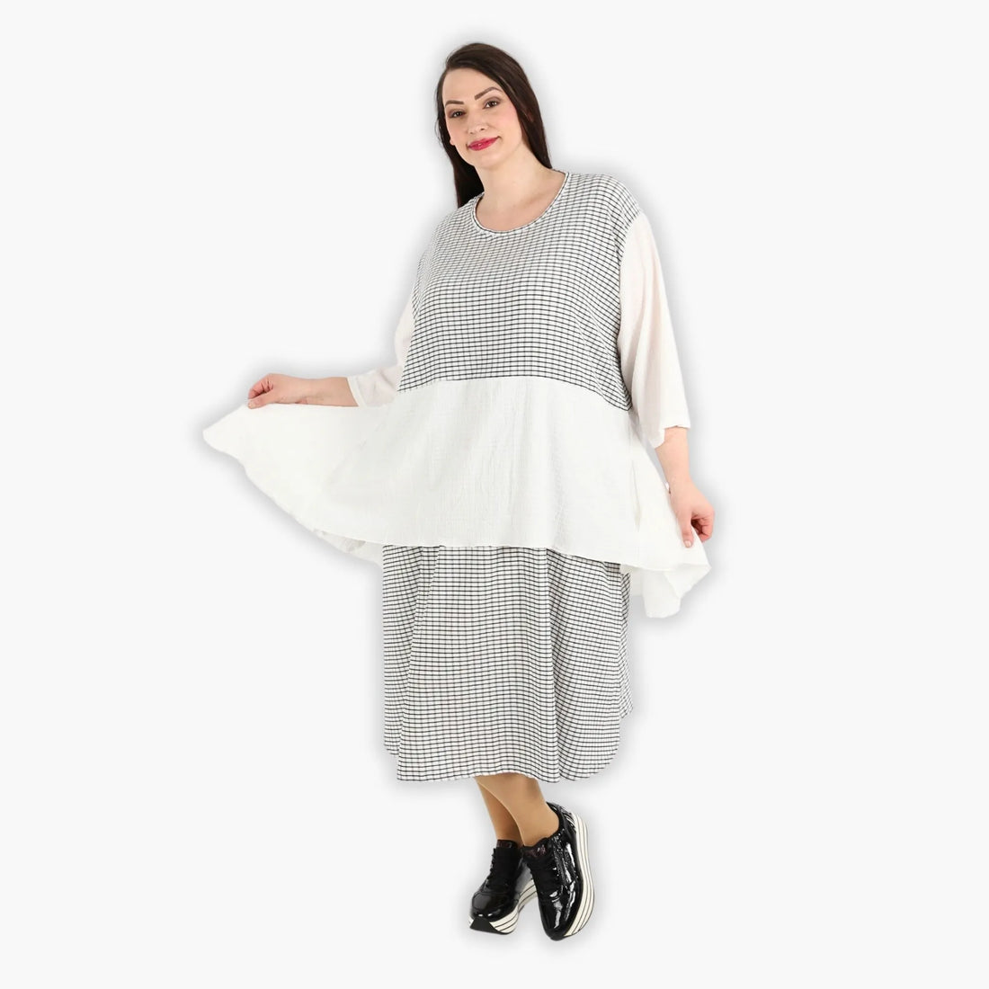  A-Form Kleid von AKH Fashion aus Viskose, 1288.06734, Weiß-Schwarz, Kariert, Ausgefallen