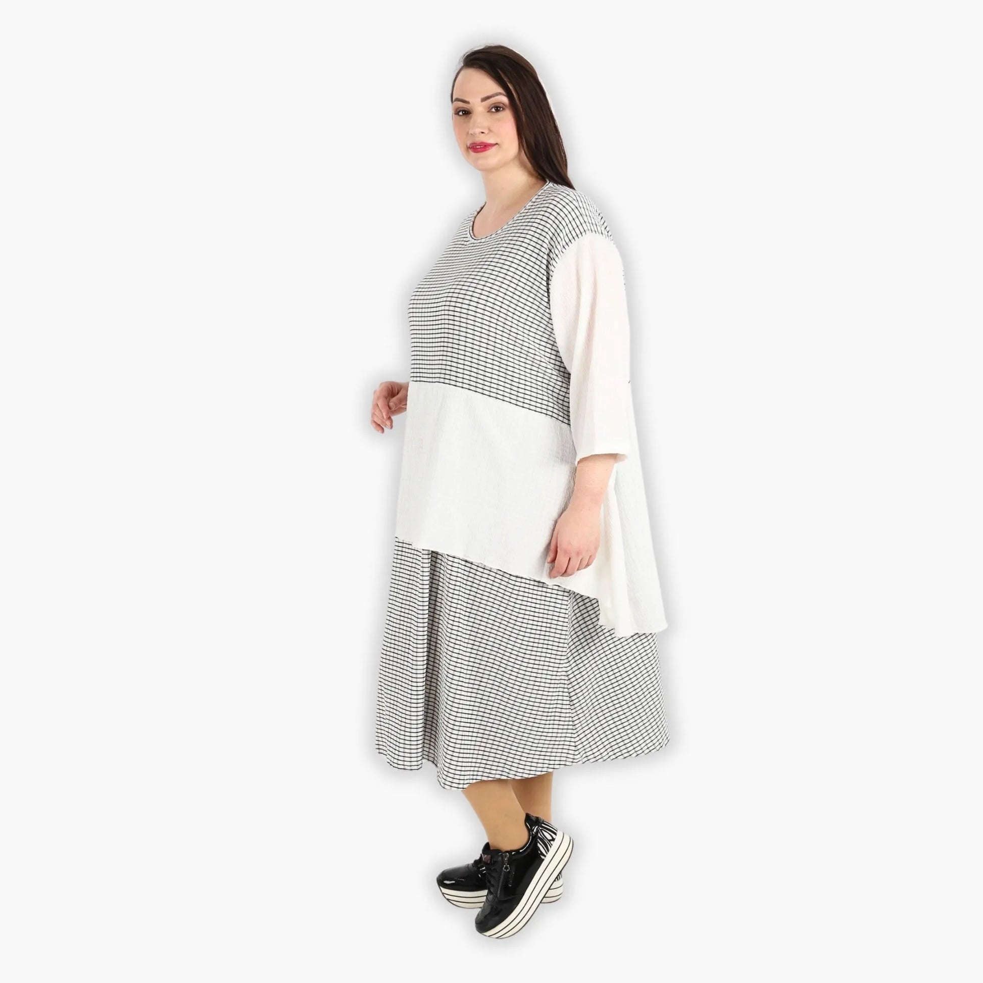  A-Form Kleid von AKH Fashion aus Viskose, 1288.06734, Weiß-Schwarz, Kariert, Ausgefallen