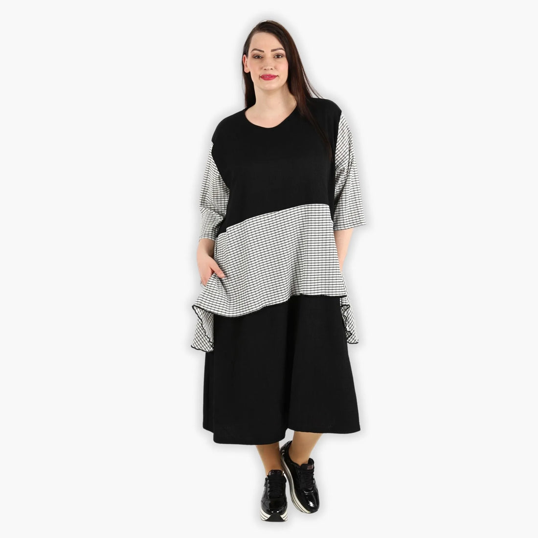  A-Form Kleid von AKH Fashion aus Viskose, 1288.06734, Schwarz-Weiß, Kariert, Ausgefallen