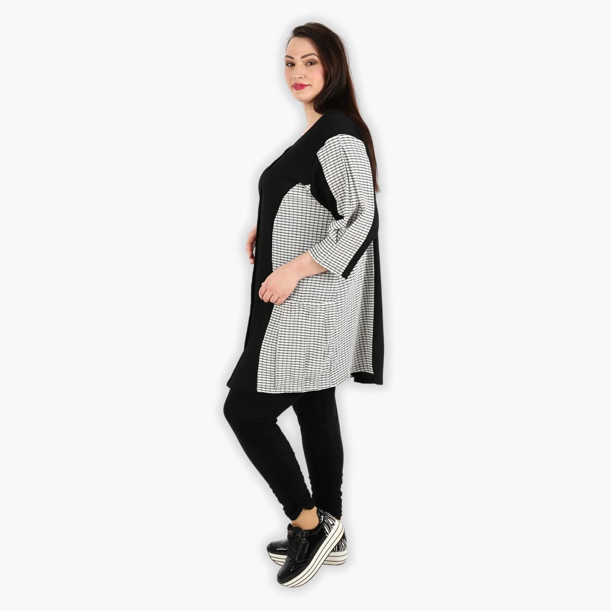  AKH Fashion Jacke in gerundeter Form, aus Viskose, 1288.06933, Schwarz-Weiß, Kariert