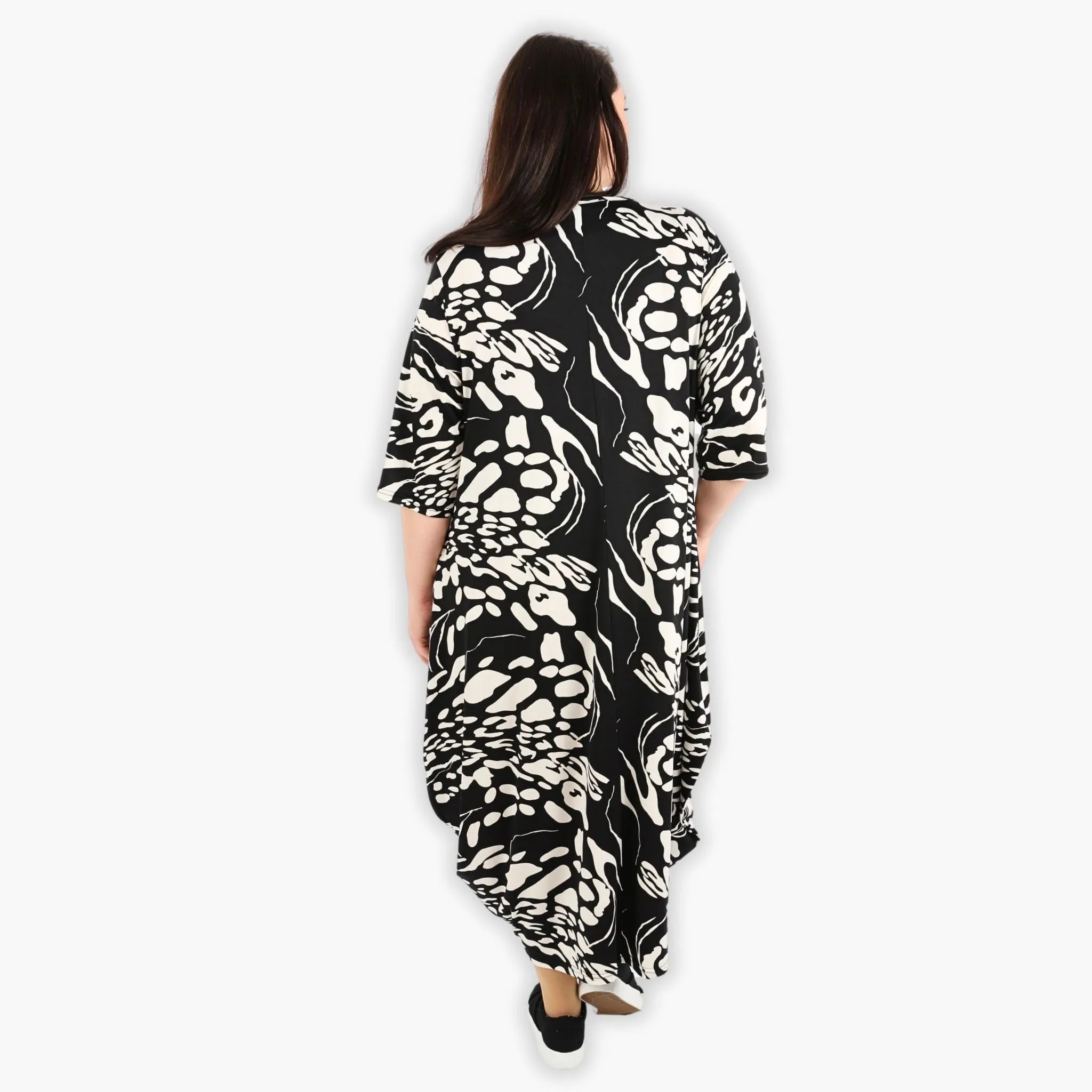  Ballonkleid von AKH Fashion aus Viskose, 1290.01926, Schwarz-Ecru, Abstrakt, Schick