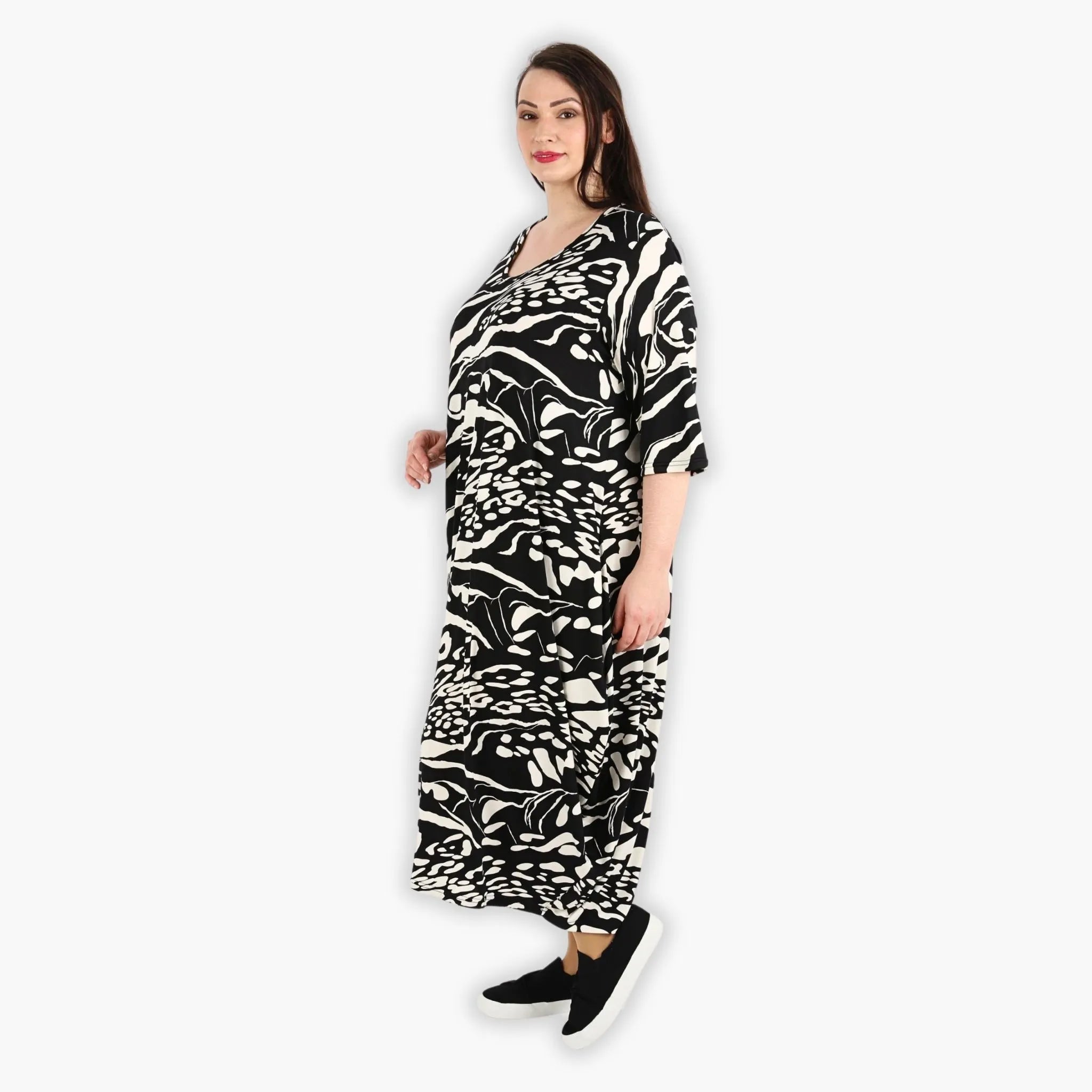  Ballonkleid von AKH Fashion aus Viskose, 1290.01926, Schwarz-Ecru, Abstrakt, Schick