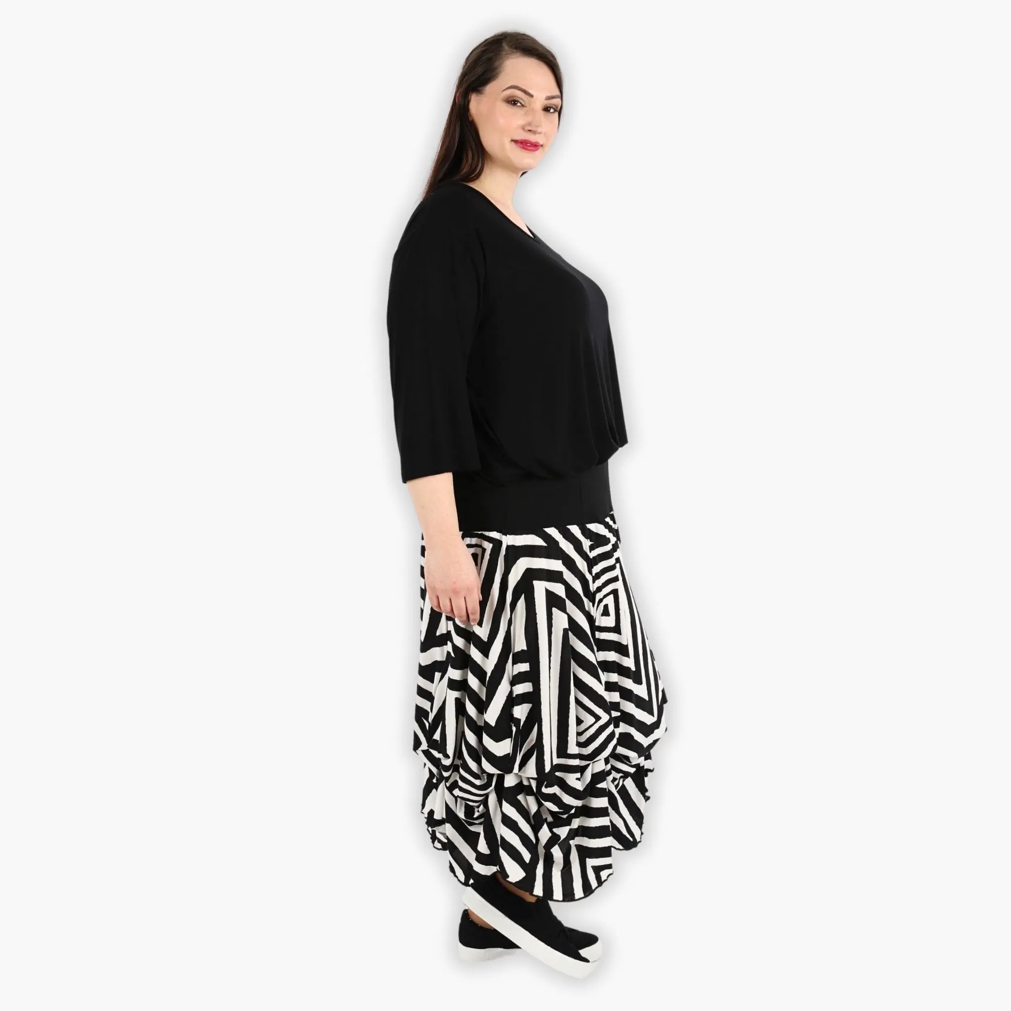  Ballonrock von AKH Fashion aus Viskose, 1292.07559, Schwarz-Ecru, Aztec, Schick, Modern