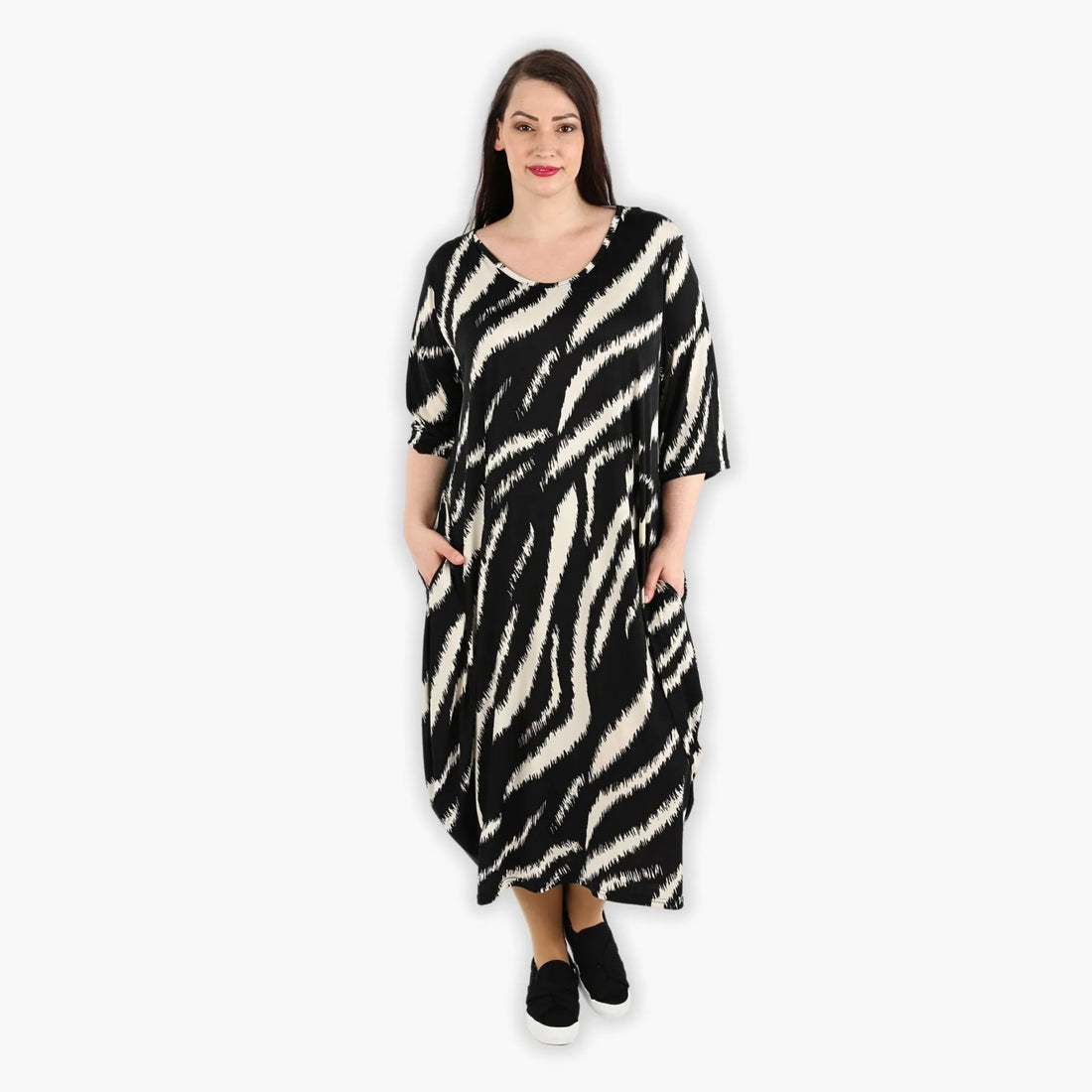  Ballonkleid von AKH Fashion aus Viskose, 1293.01926, Schwarz-Ecru, Zebra, Schick, Modern