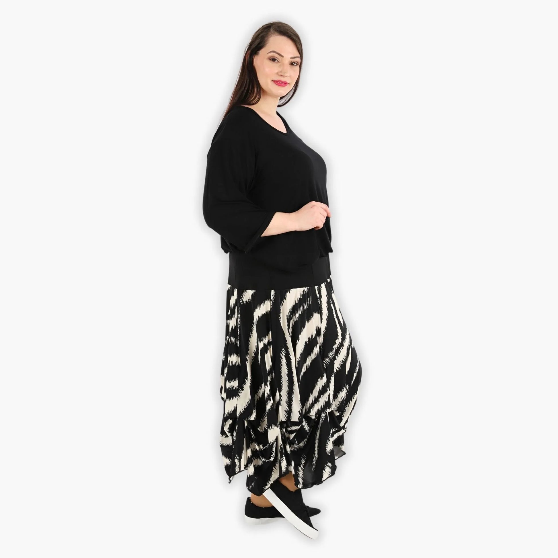  Ballonrock von AKH Fashion aus Viskose, 1293.07559, Schwarz-Ecru, Zebra, Schick, Modern