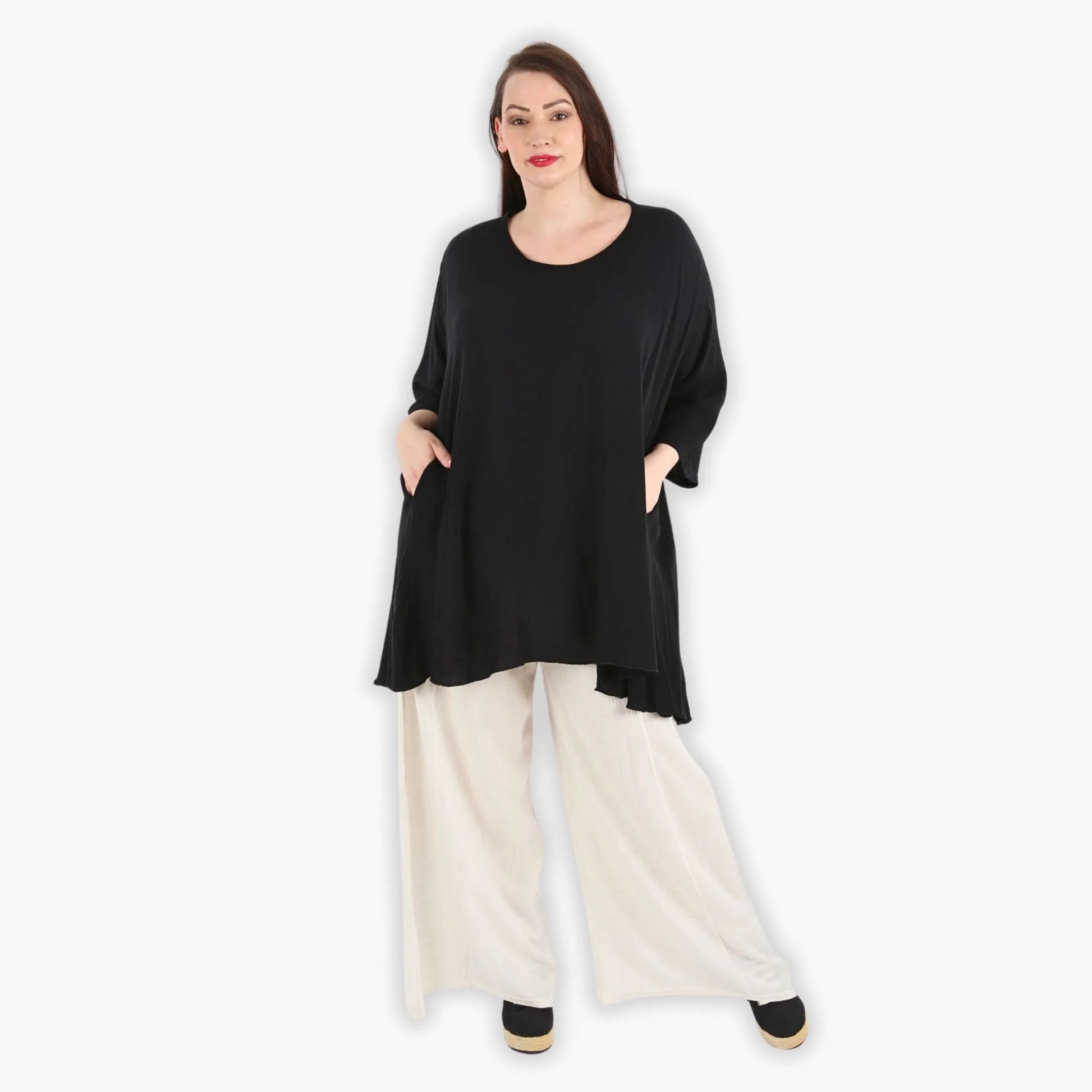  A-Form Bigshirt von AKH Fashion aus Viskose, 1295.00593, Schwarz, Unifarben, Schick, Modern