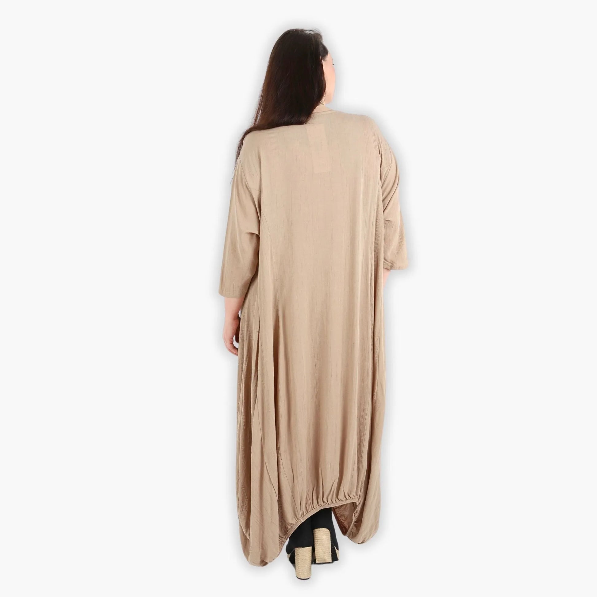  Bezauberndes Ballonkleid in Beige mit elastischem Bund und praktischen Nahttaschen für Plus Size Fashion