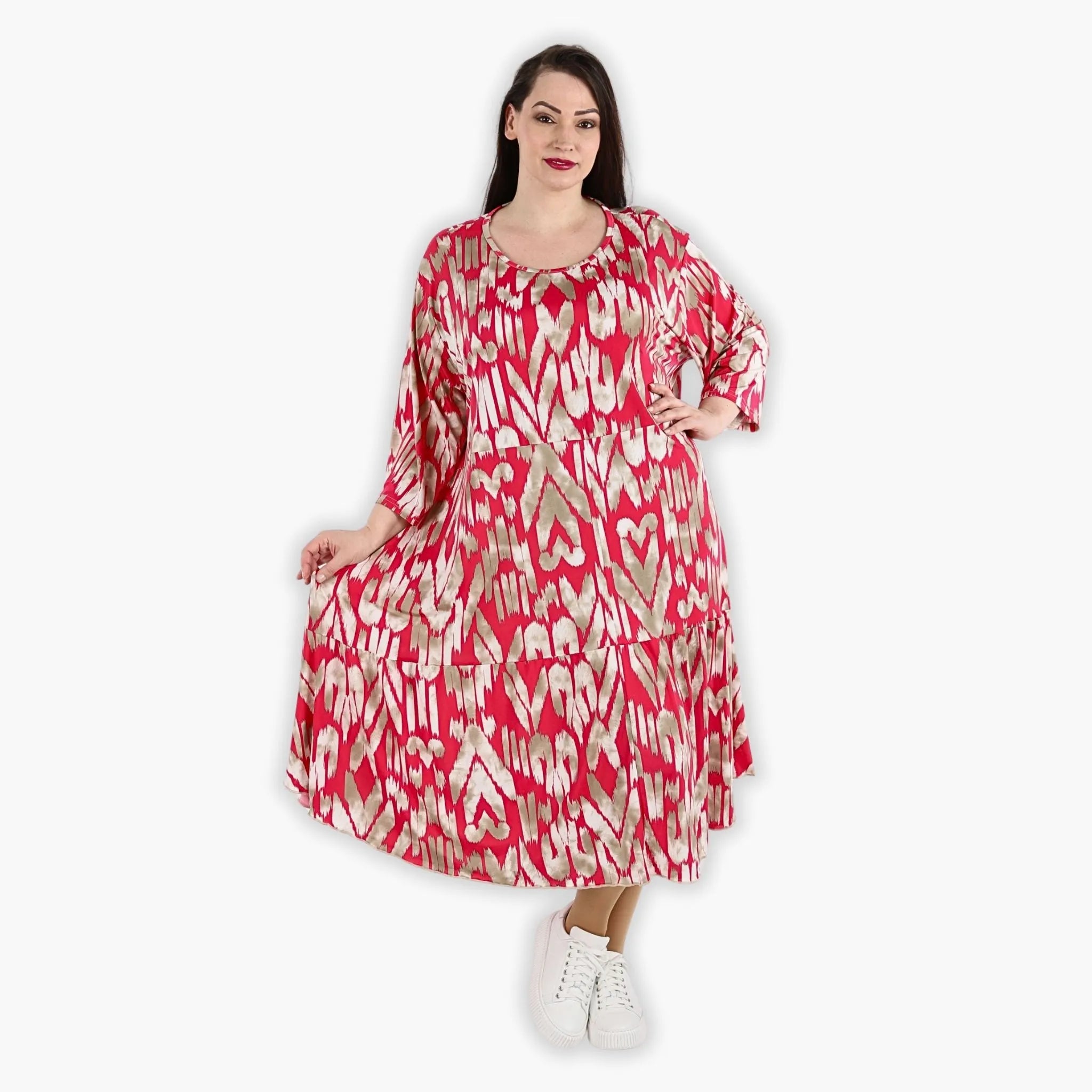  Ballonkleid von AKH Fashion aus Viskose, 1296.06712, Fuchsia-Beige, Grafik, Schick