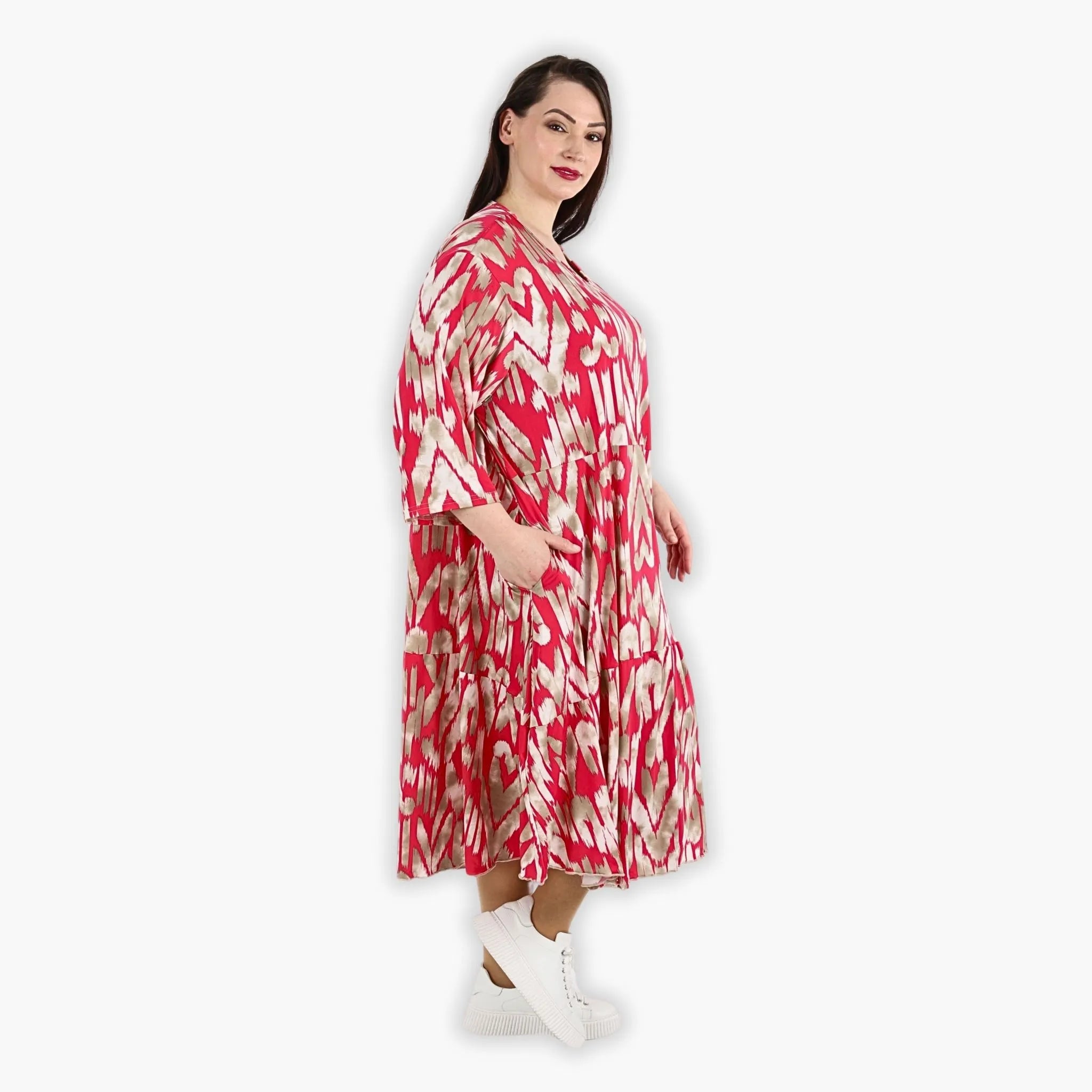  Ballonkleid von AKH Fashion aus Viskose, 1296.06712, Fuchsia-Beige, Grafik, Schick