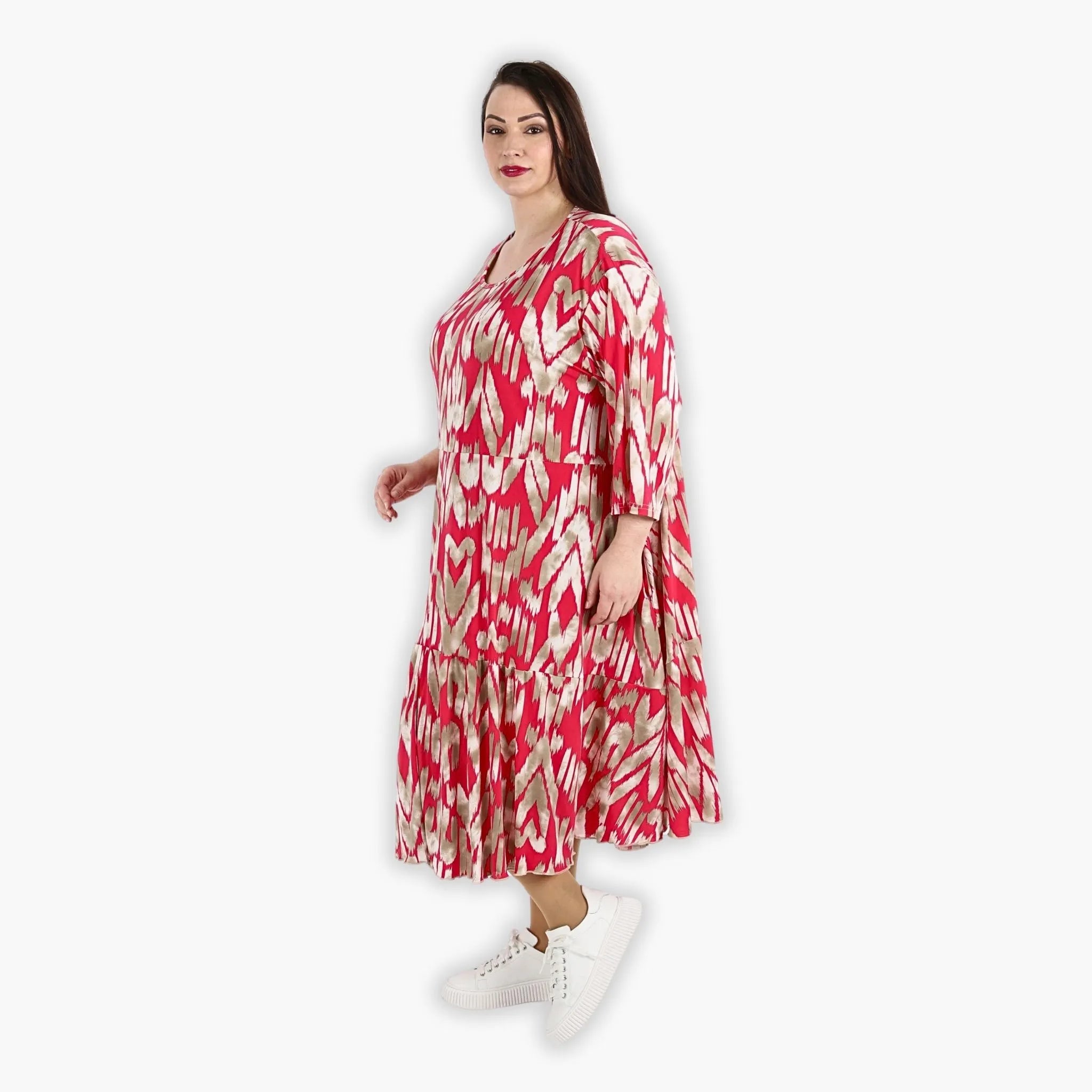  Ballonkleid von AKH Fashion aus Viskose, 1296.06712, Fuchsia-Beige, Grafik, Schick