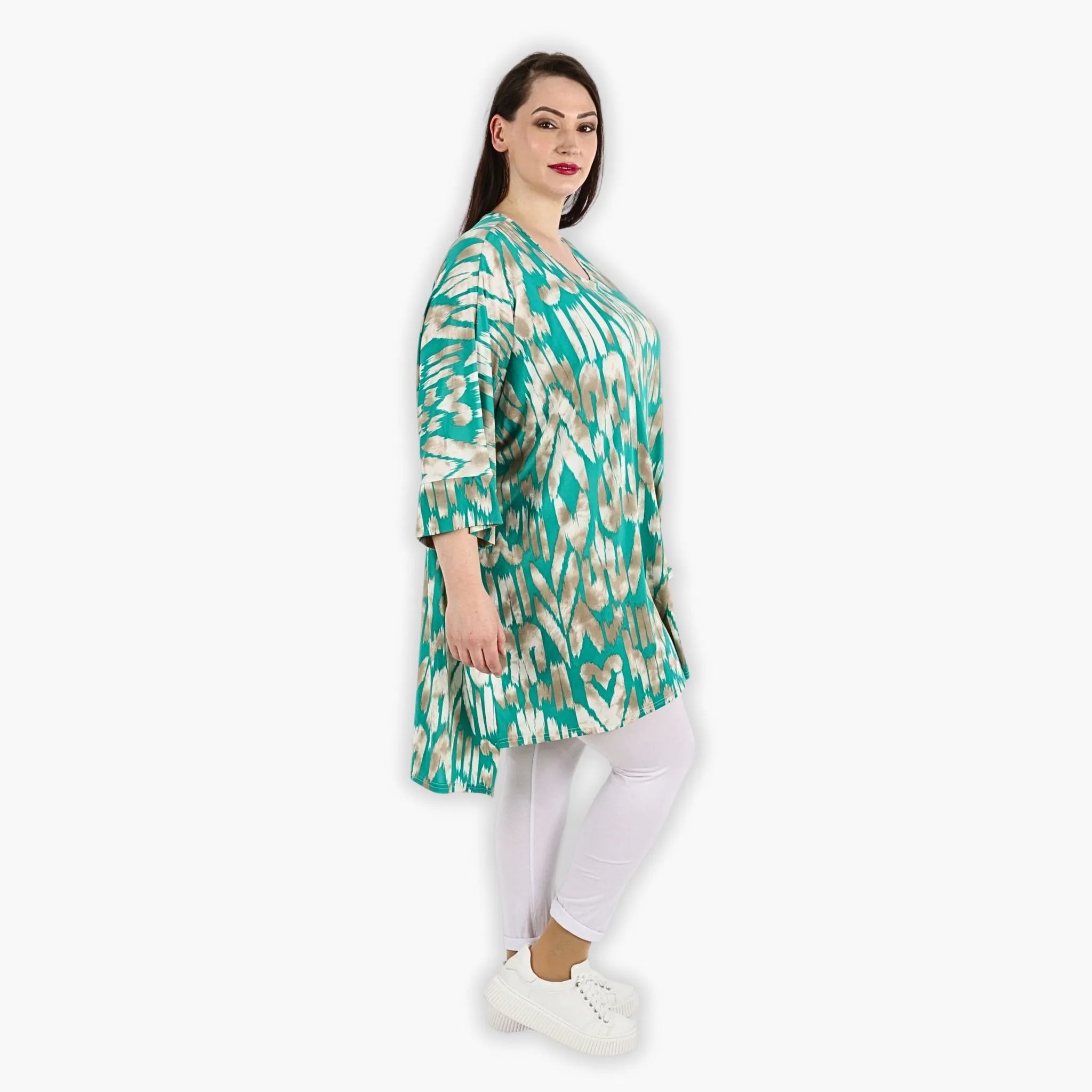  AKH Fashion Bigshirt in gerader Form, aus Viskose, 1296.06925, Mint-Beige, Grafik, Schick