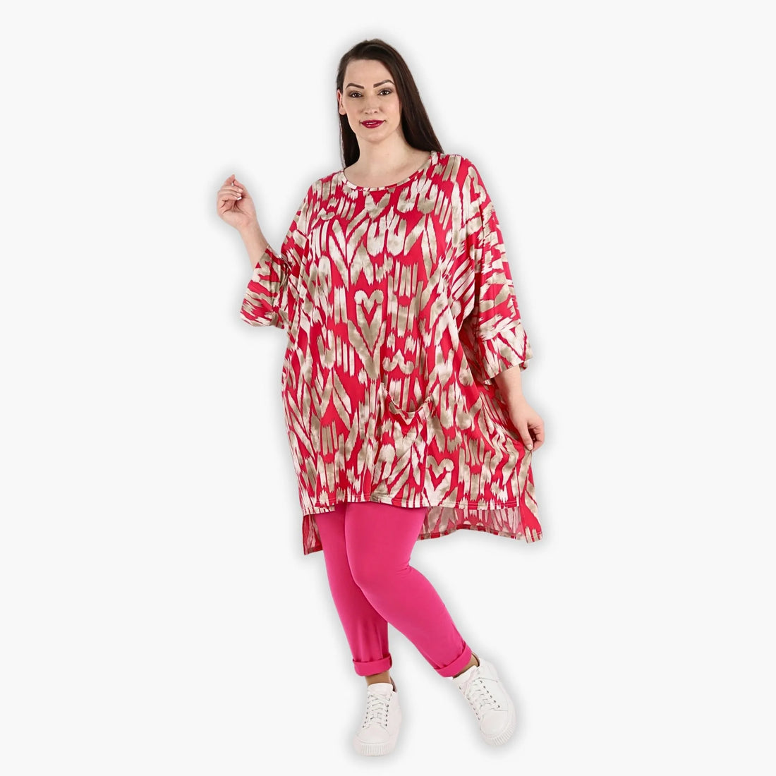  Bigshirt von AKH Fashion aus Viskose in gerader Form, 1296.06925, Fuchsia-Beige, Ausgefallen