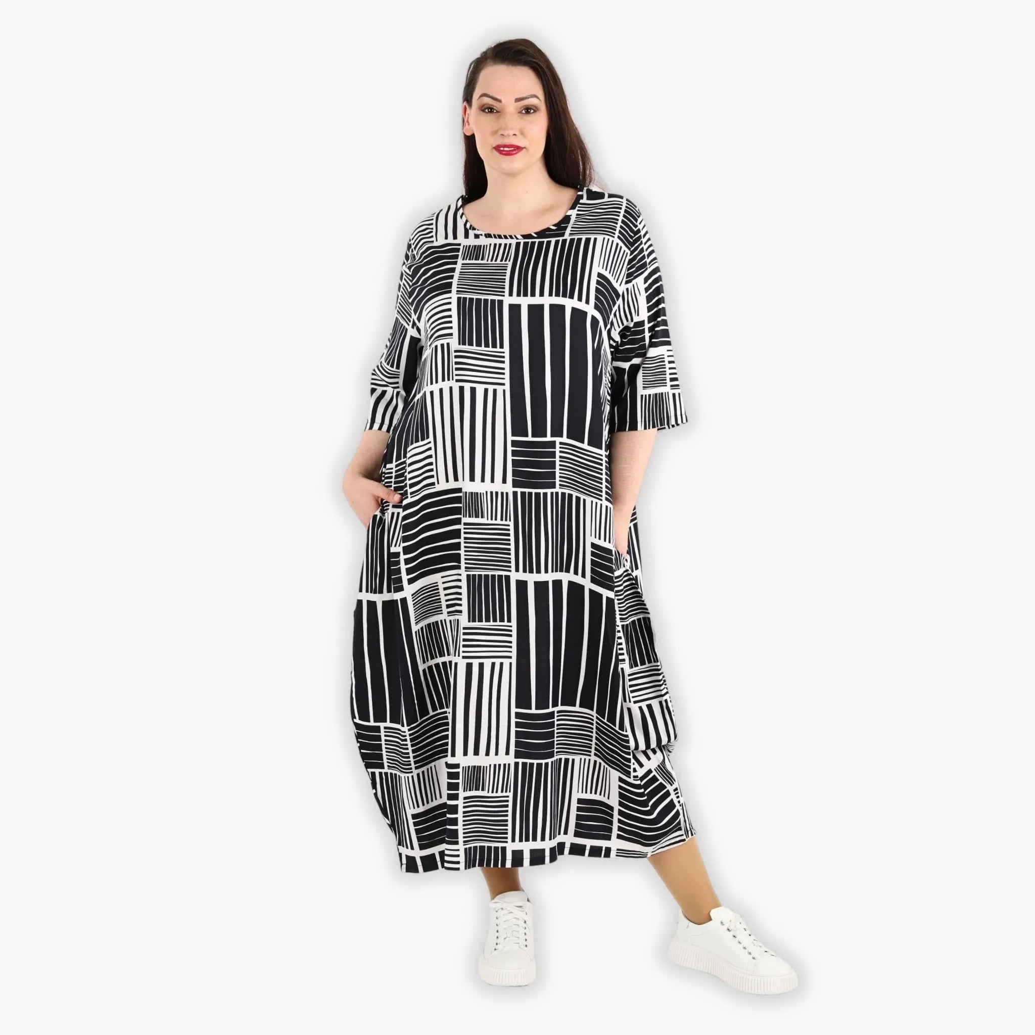  Ballonkleid von AKH Fashion aus Viskose, 1298.01926, Schwarz-Weiß, Schick, Modern, Bequem